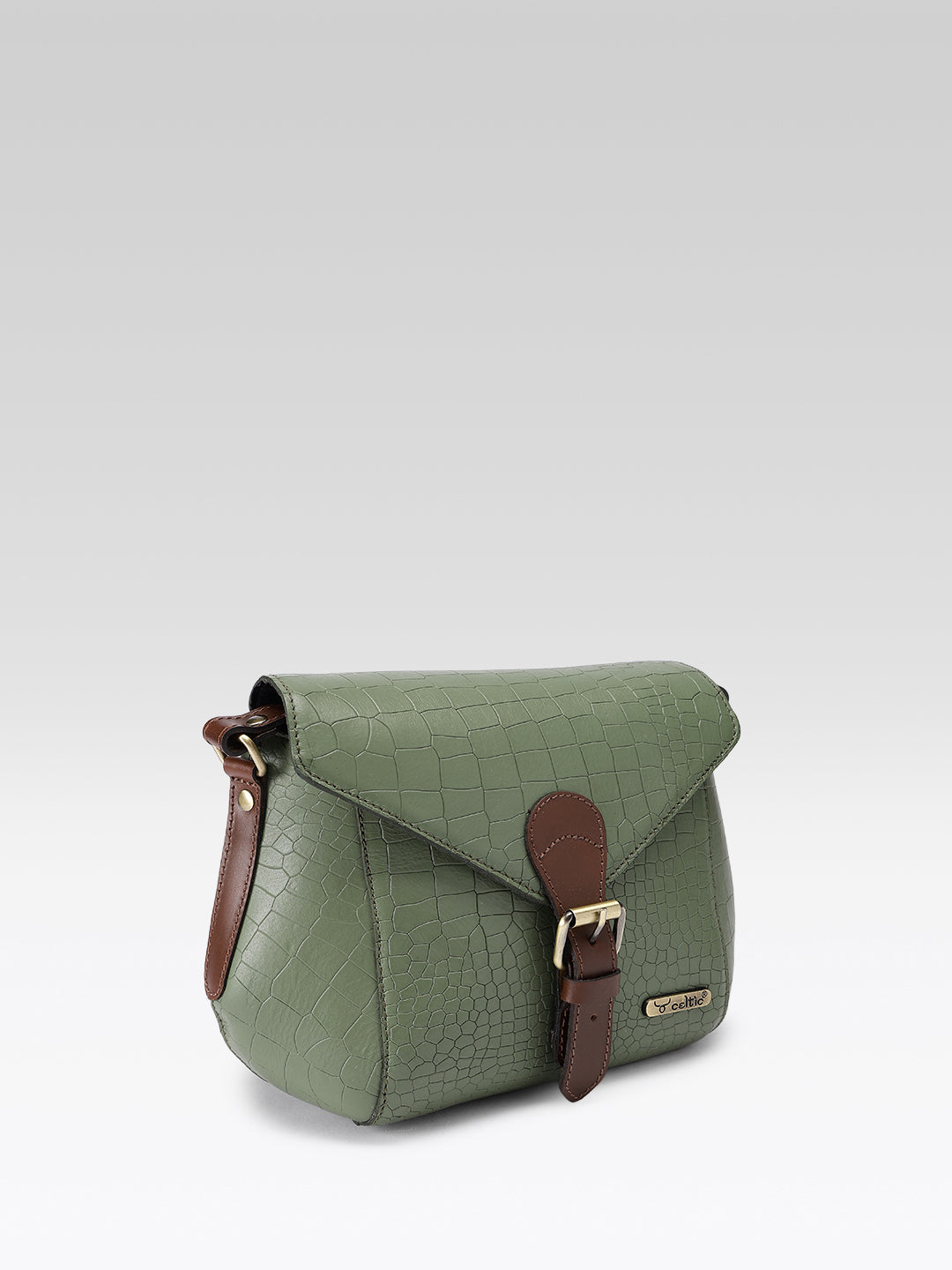 Croc-Texture Structured Sling Bag with Buckle Flap