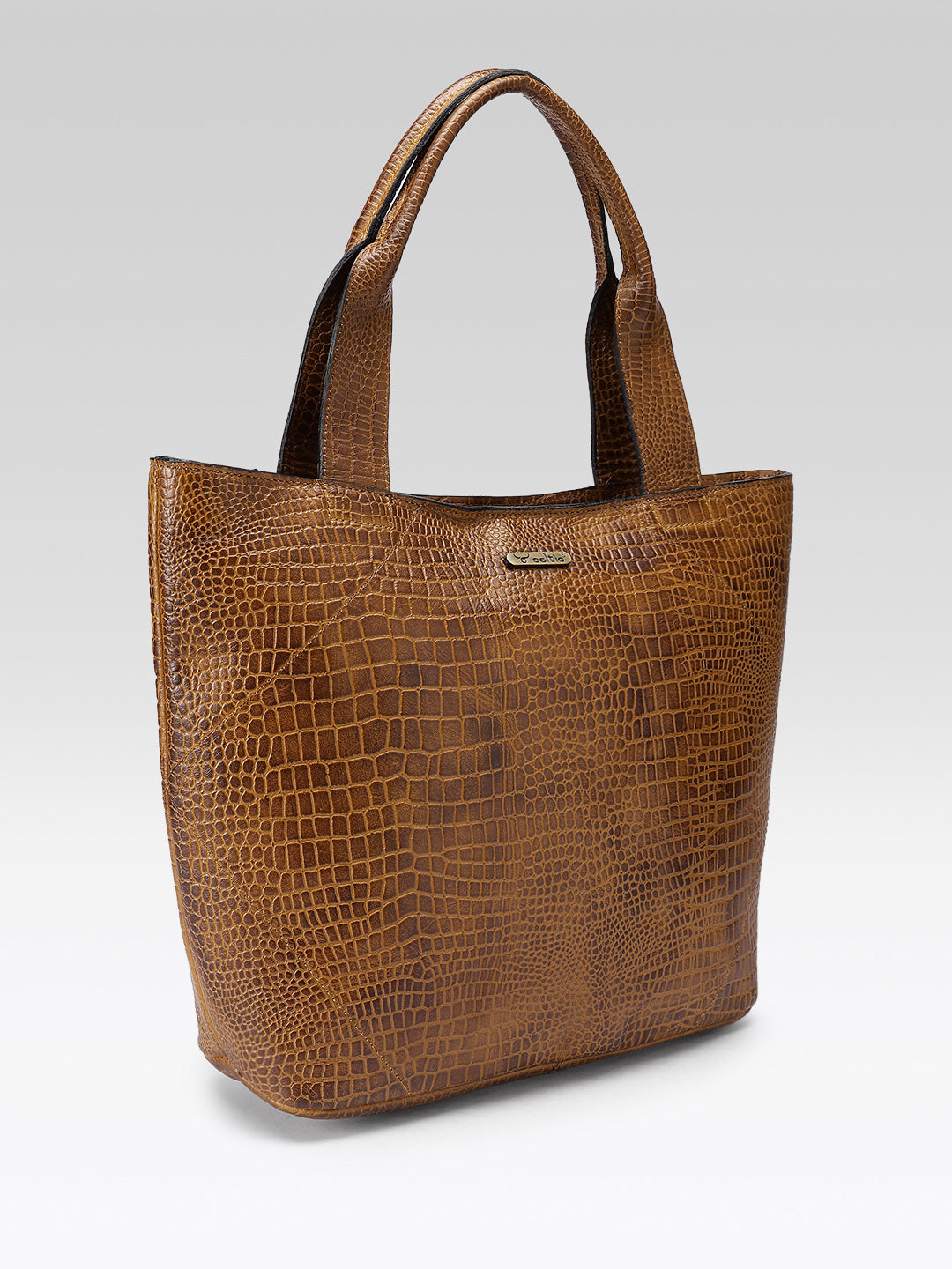 Croc-Texture Leather Tote Bag with Spacious Interior and Dual Shoulder Handles