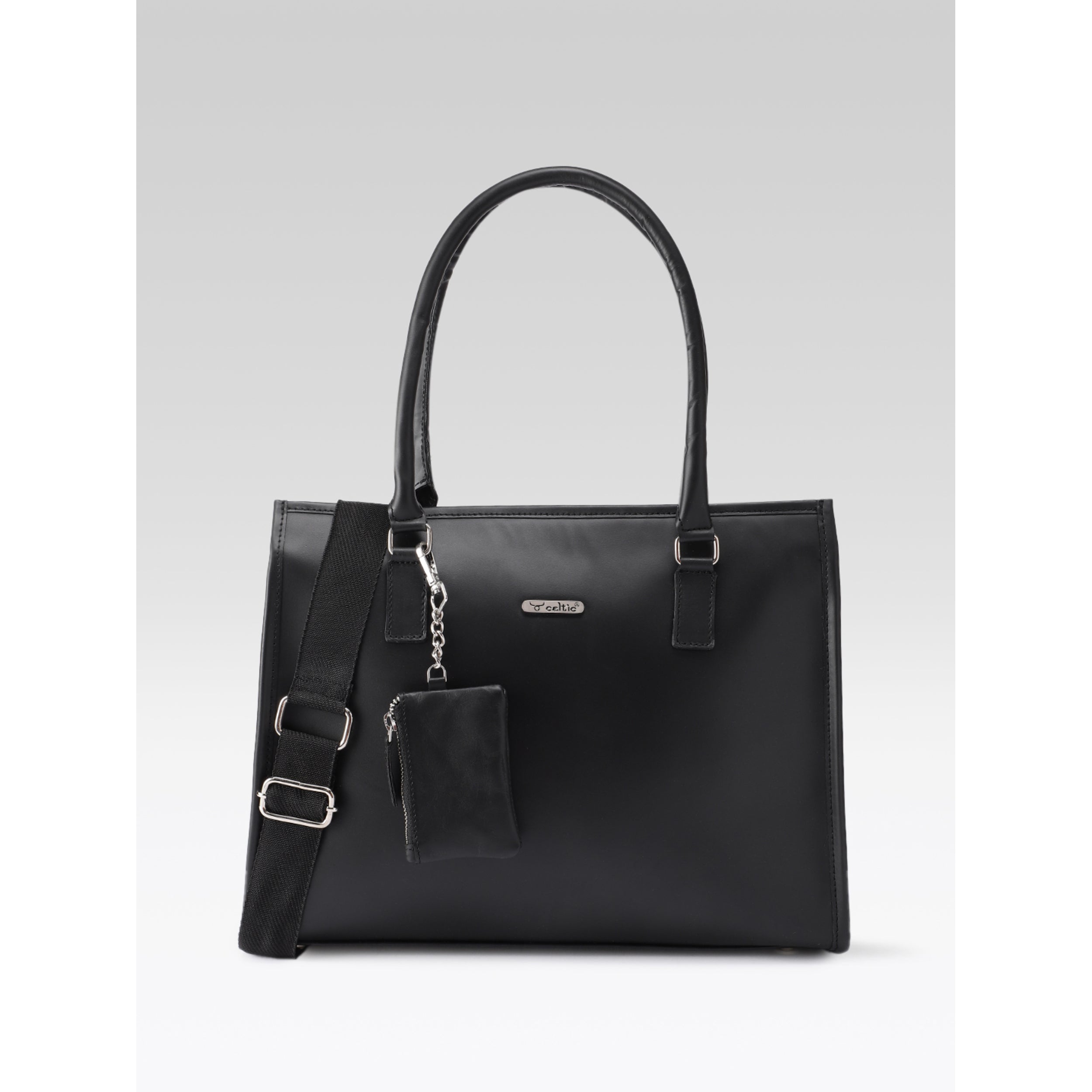 Premium Genuine Leather Office Tote Bag for Women Multiple Zip Compartments & Long Strap.