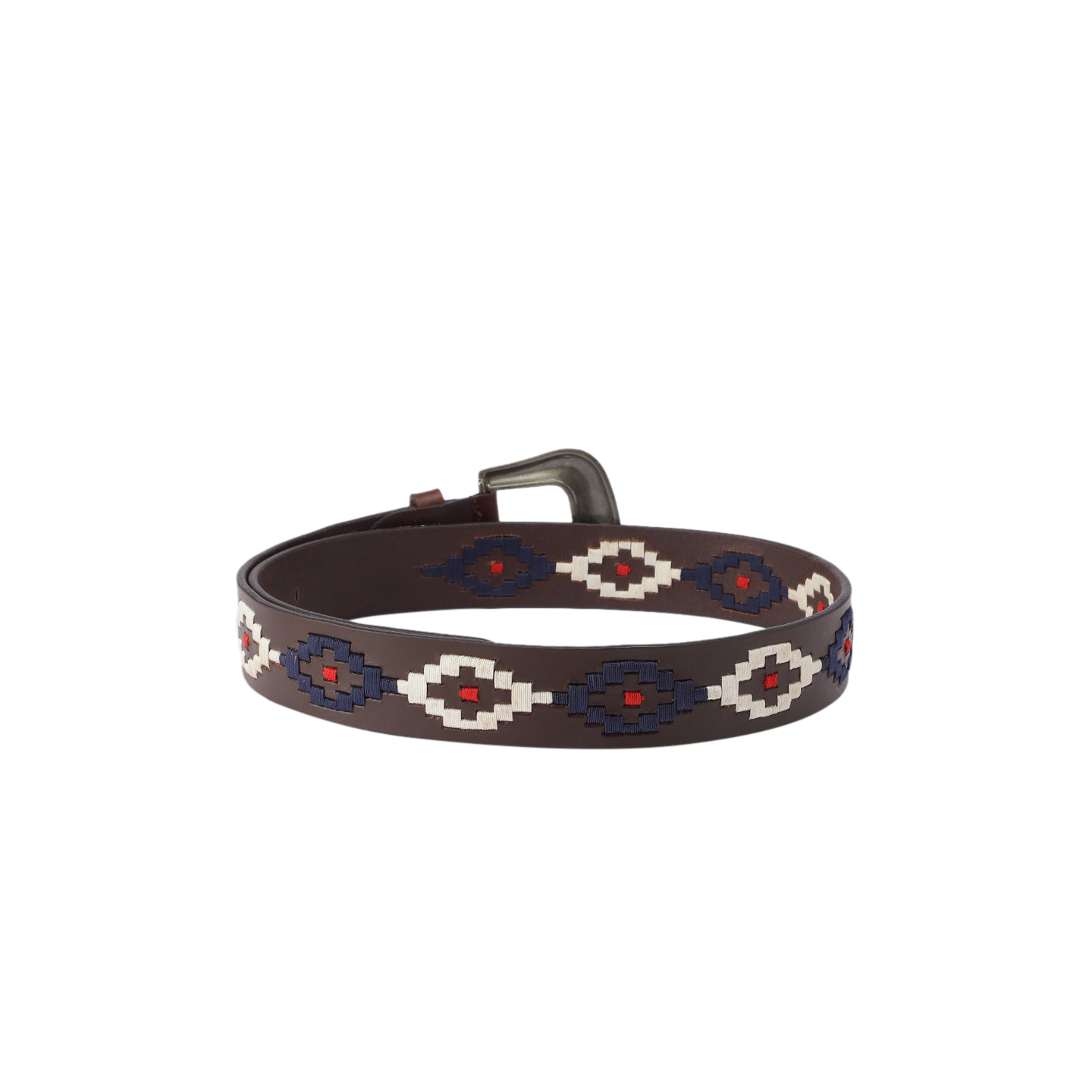 Unisex Handcrafted premium Leather Belt With Geometric Fabric Inlay And Antique Metal Buckle