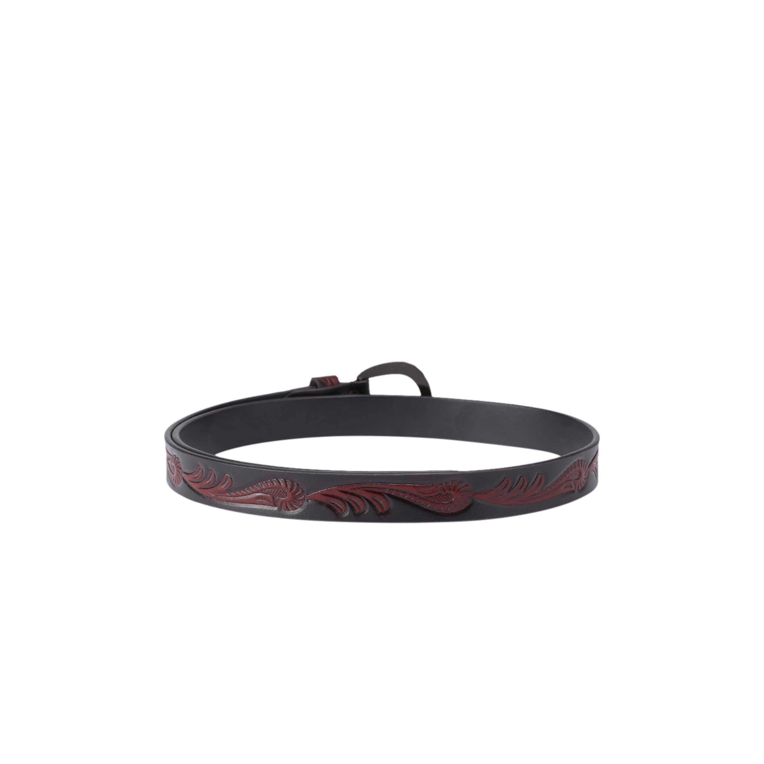 Premium Genuine Leather Black Red Embossed Western Waistbelt Twisted Brass Buckle