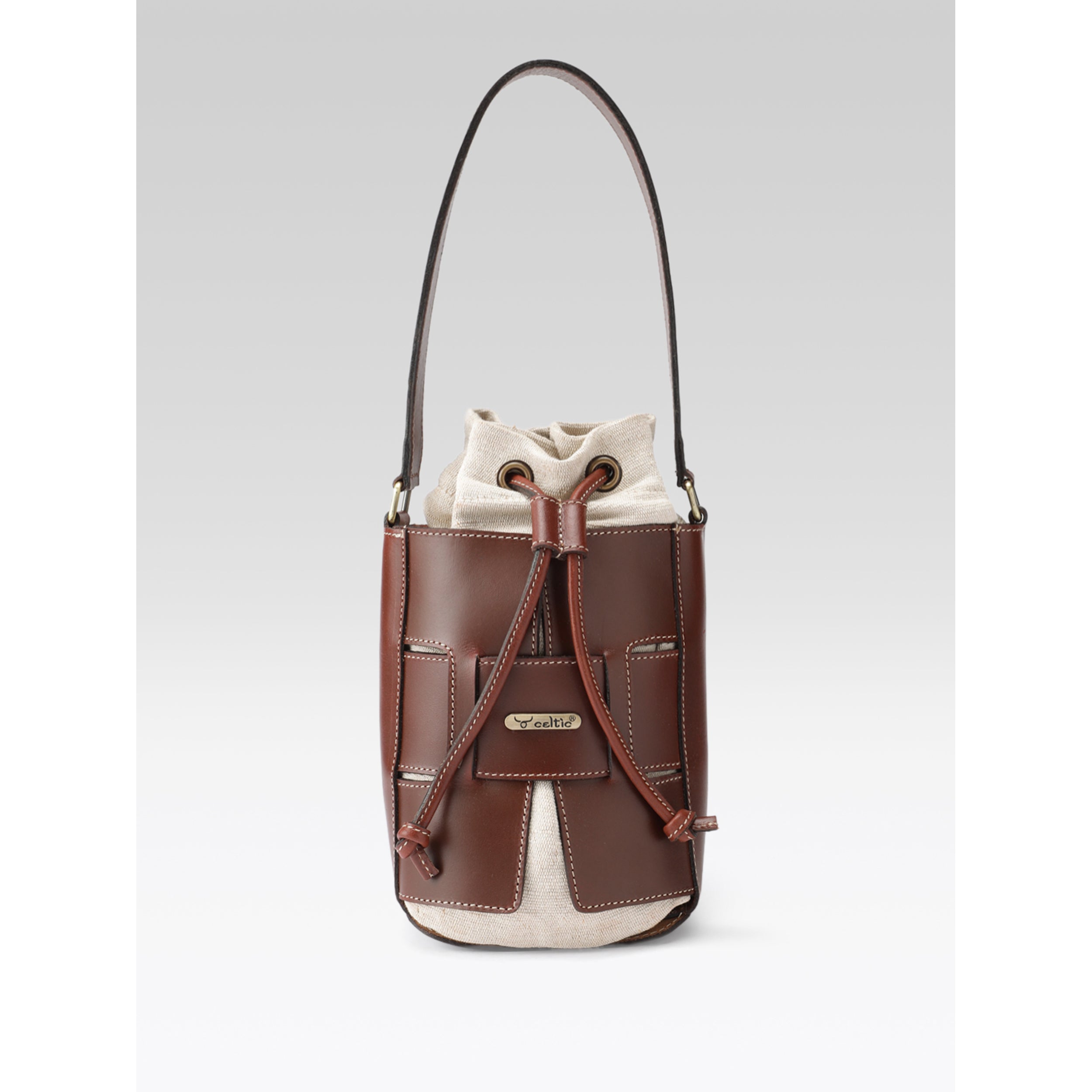 Premium Genuine Brown Leather Bucket Bag with Shearling Interior  Stylish & Durable