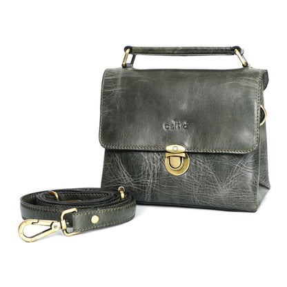 Premium Leather Structured Box Satchel with Detachable Strap – Blue,Brown & Green