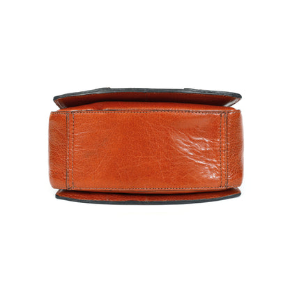 Vintage Leather Studded Top-Handle Sling Bag with Front Flap Lock & Multi-Pocket Interio