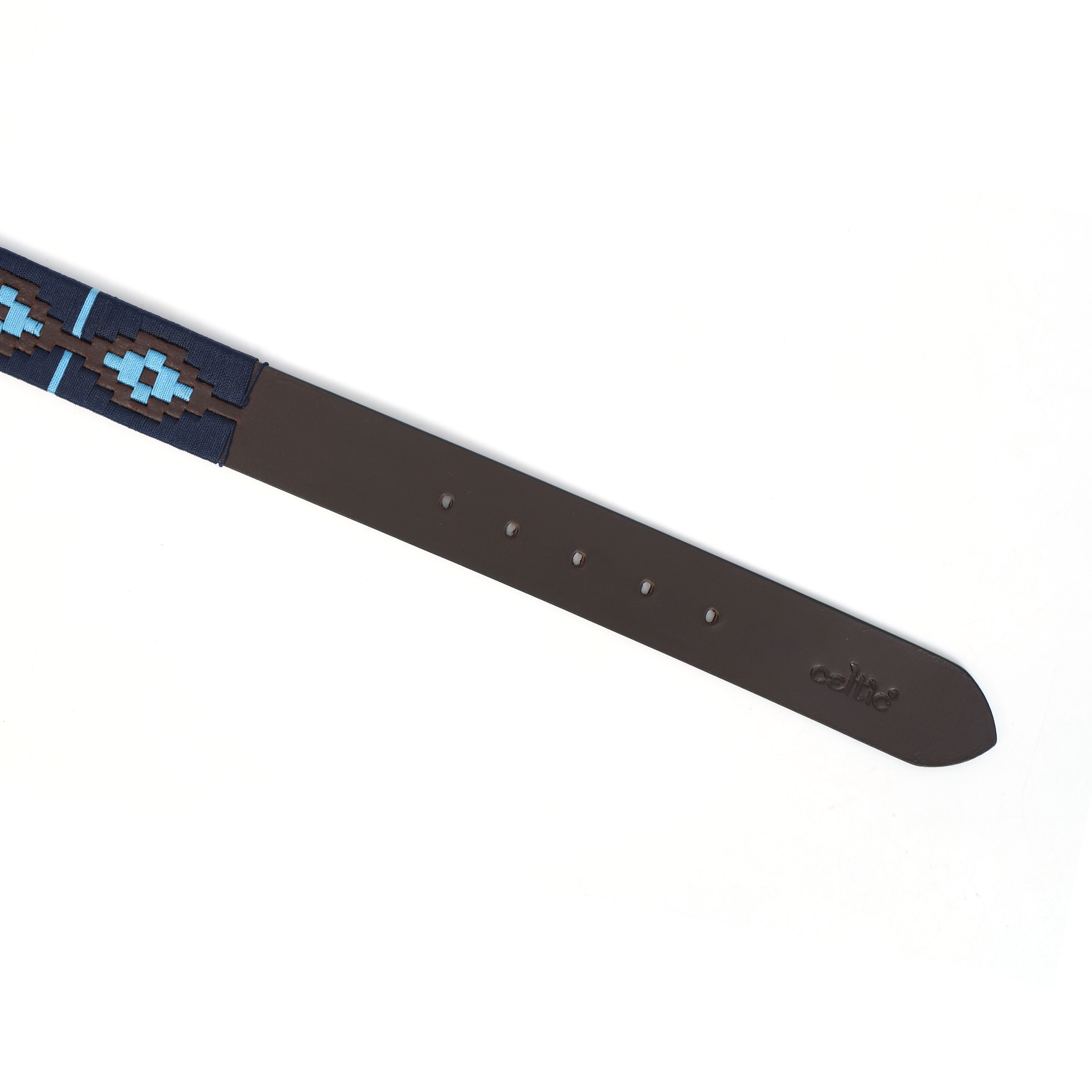  Premium Brown Leather Polo Belt with Blue Webbing & Designer Buckle + Matching Keyring. LB-866