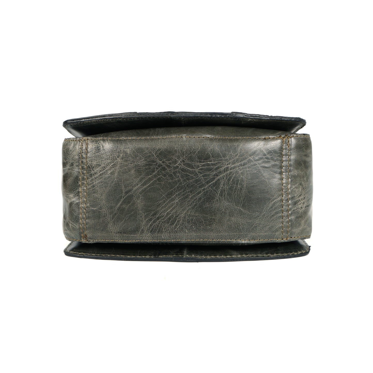 Vintage Leather Studded Top-Handle Sling Bag with Front Flap Lock & Multi-Pocket Interio