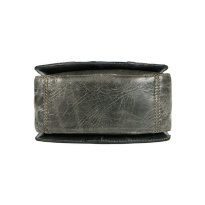 Vintage Leather Studded Top-Handle Sling Bag with Front Flap Lock & Multi-Pocket Interio