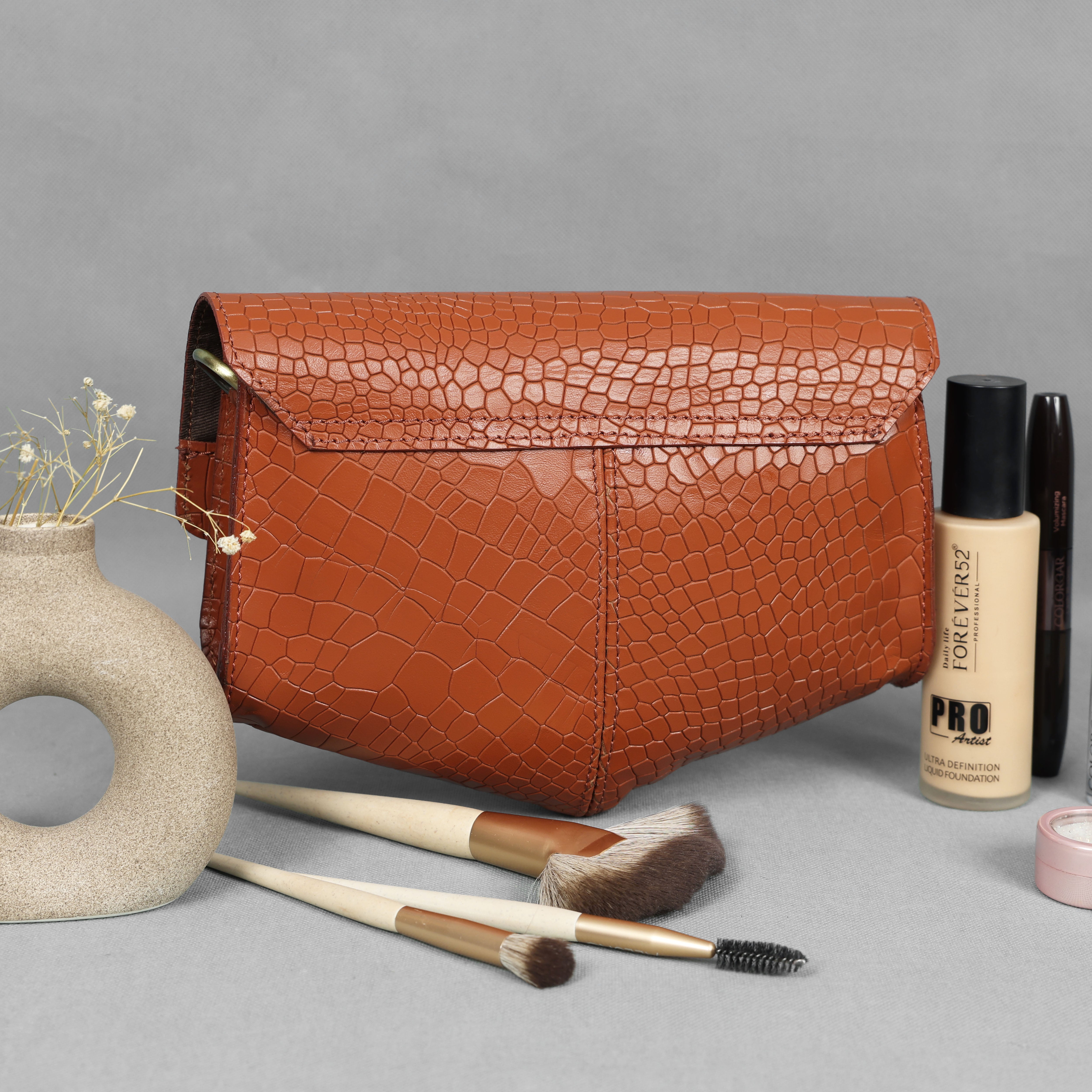 Premium Textured Leather Flap Sling Bag with Adjustable Strap & Inner Zip Pocket