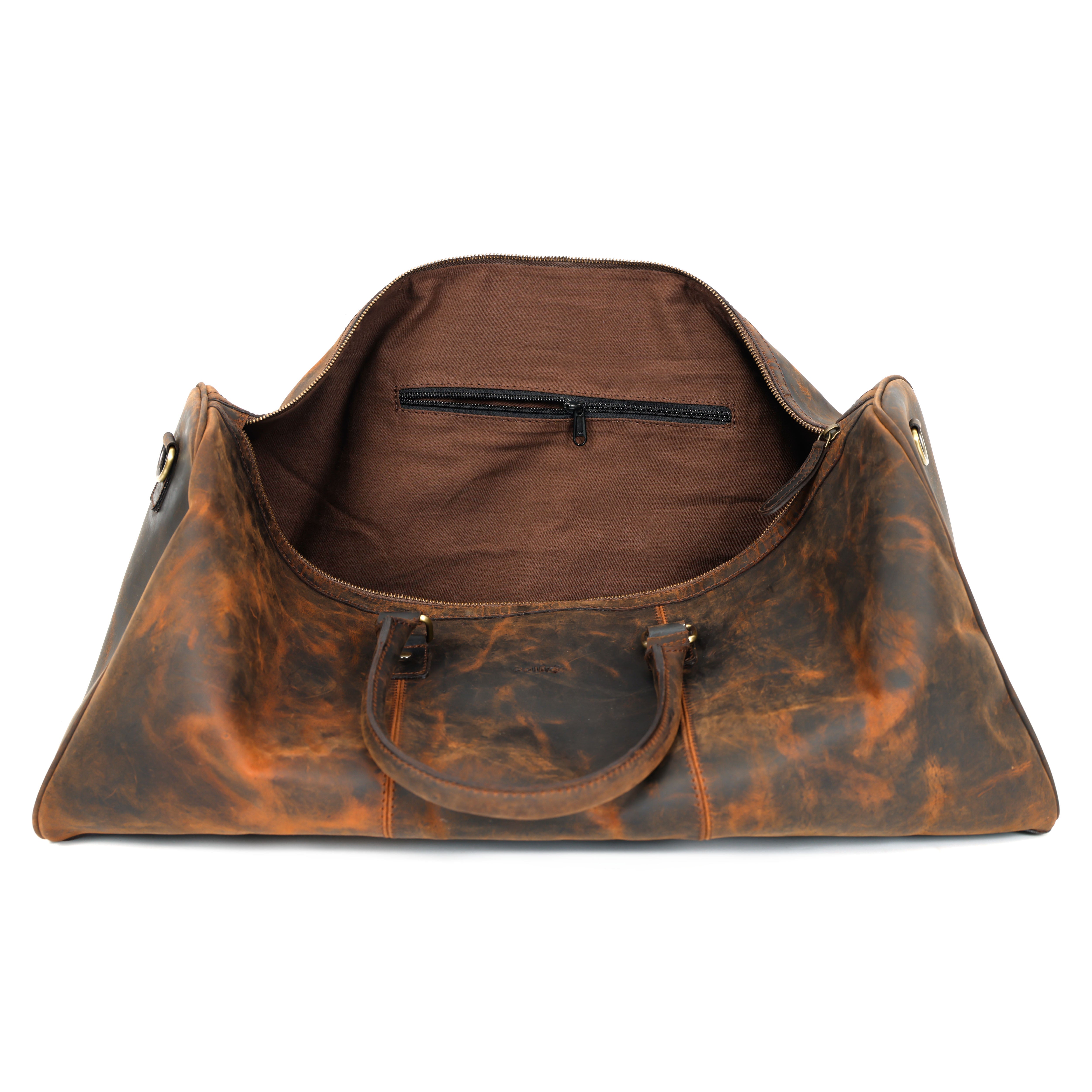 Premium Genuine Leather Travel Duffel Bag |Large Weekender with Shoulder Strap