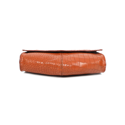 Chic Elegance: Black Deep Croco Leather Crossbody Bag. Art: BG-1602