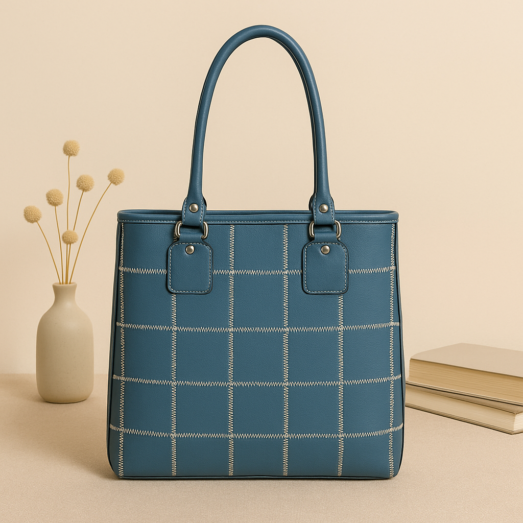 "Chic Blue Tote: Elevate Your Style with Trendy Leather Accents."  Art: BG-1518-Z
