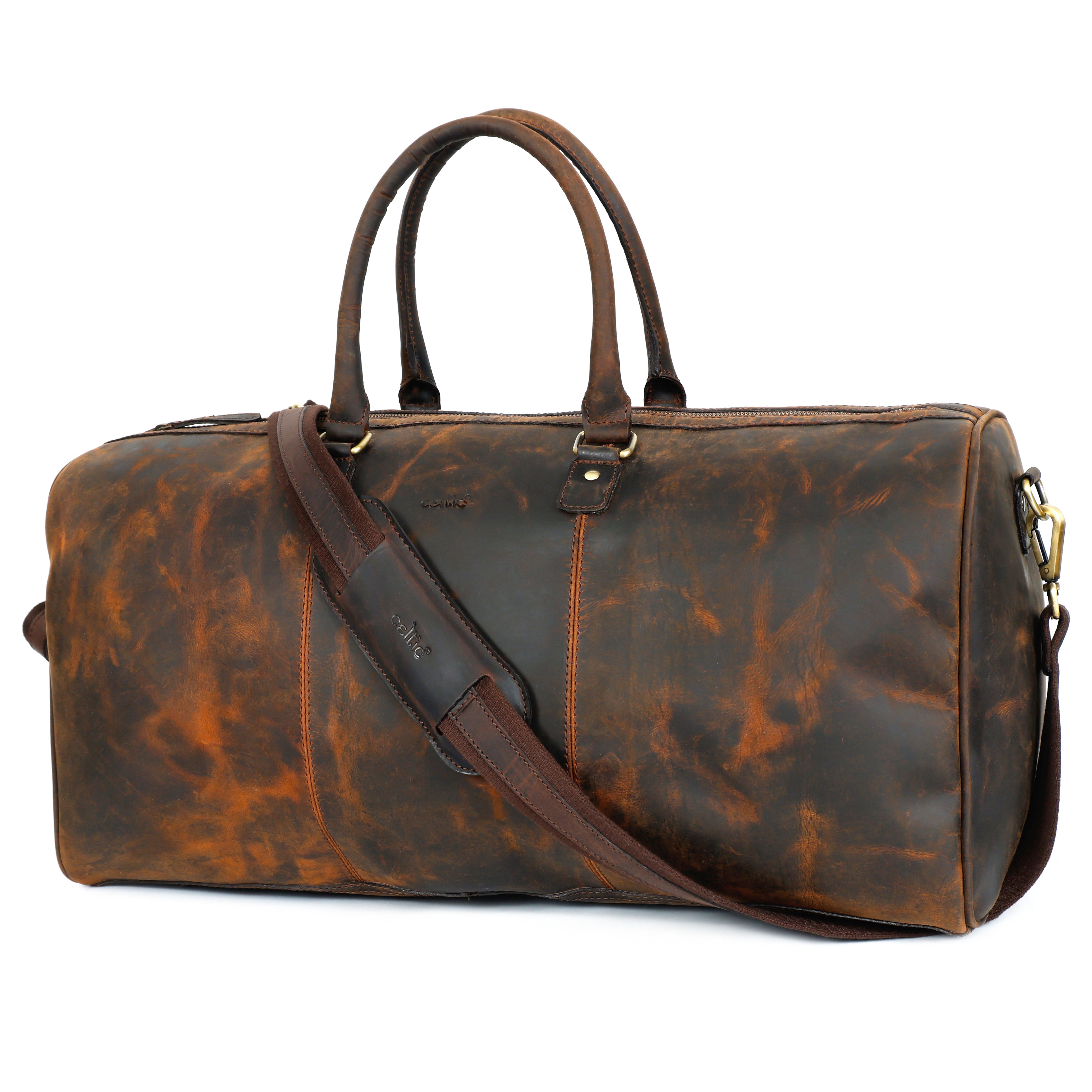 Premium Genuine Leather Travel Duffel Bag |Large Weekender with Shoulder Strap