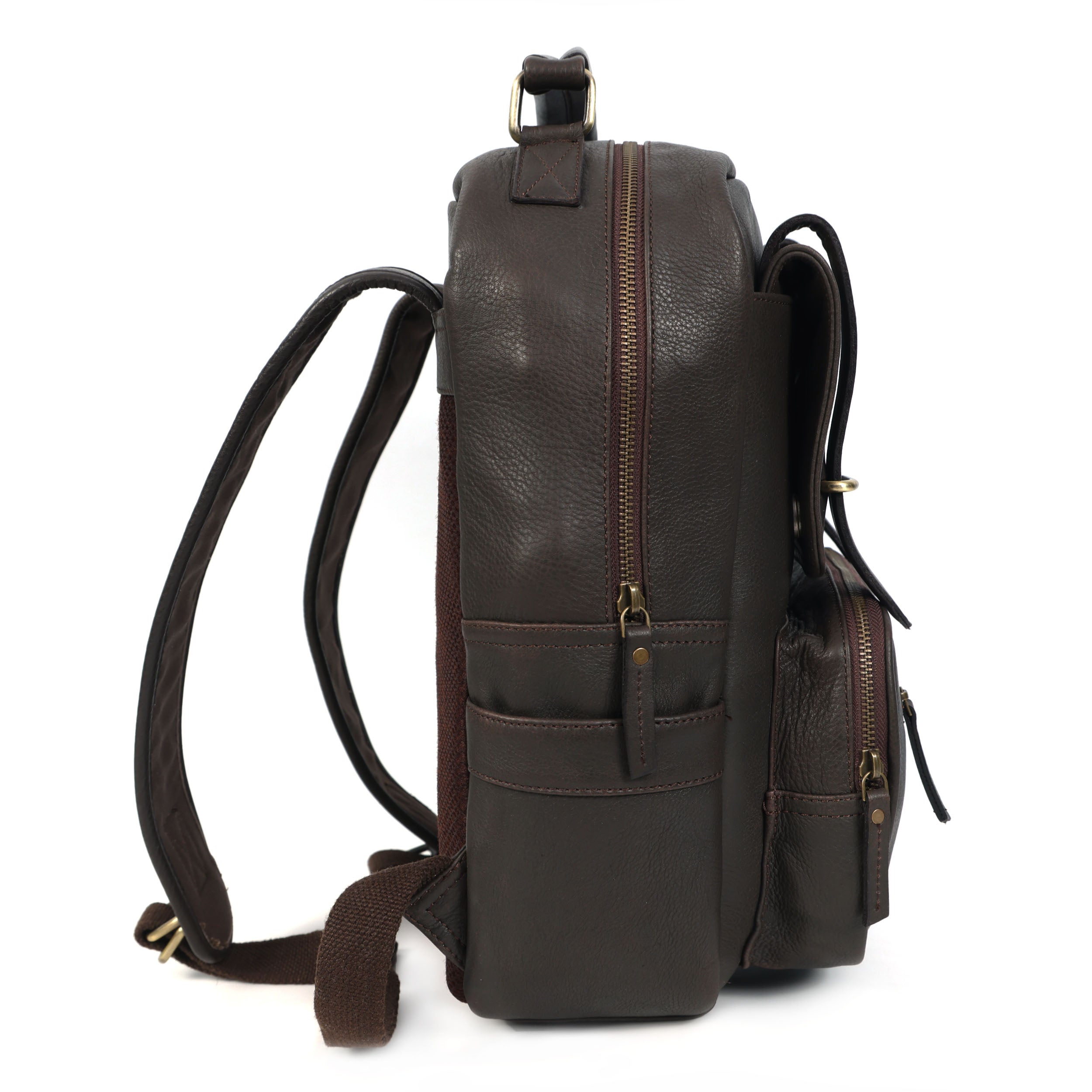 Premium Genuine Leather Backpack with Laptop Compartment & Multiple Zip Pockets