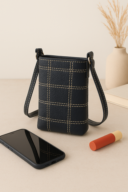Elegance Redefined: Black Leather Sling Bag with White Stitching. Art: BG-1477