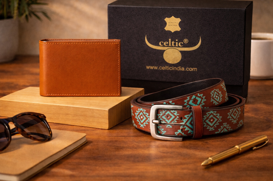 Men’s Leather Wallet + Printed Belt Combo – Style & Function Pack