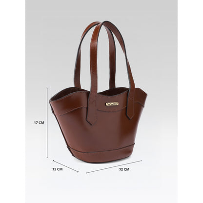 Premium Genuine Leather Mini Tote Bag with Dual Handles & Detachable Shoulder Strap