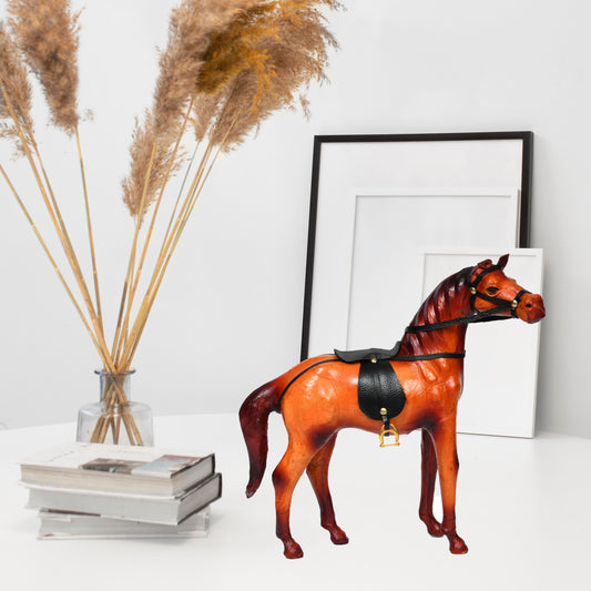 Stunning Handcrafted Standing Leather Horse Showpiece for Elegant Home Decor, ART:-LA-02