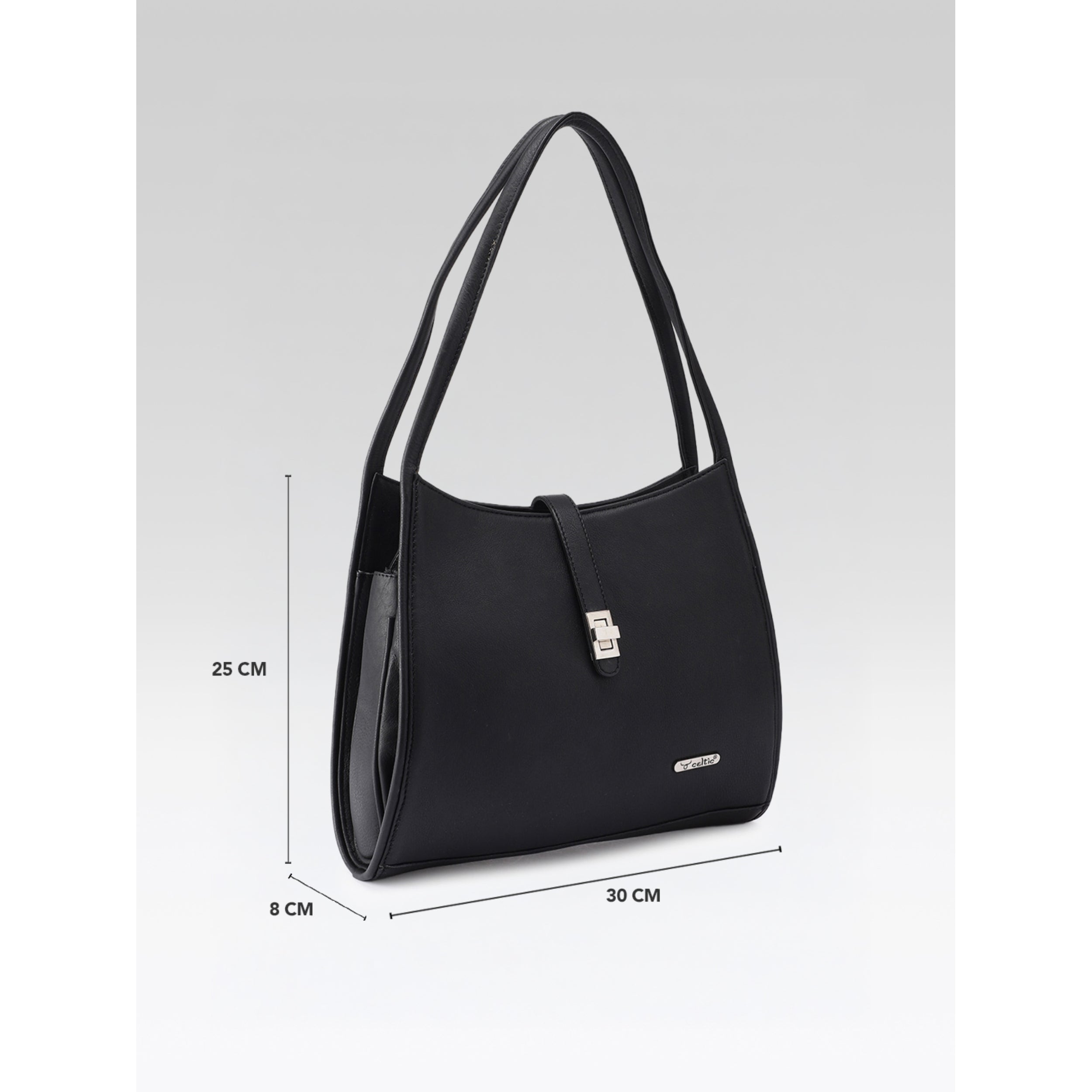 Premium Leather Shoulder Handbag with Lock Closure, Zip Compartments