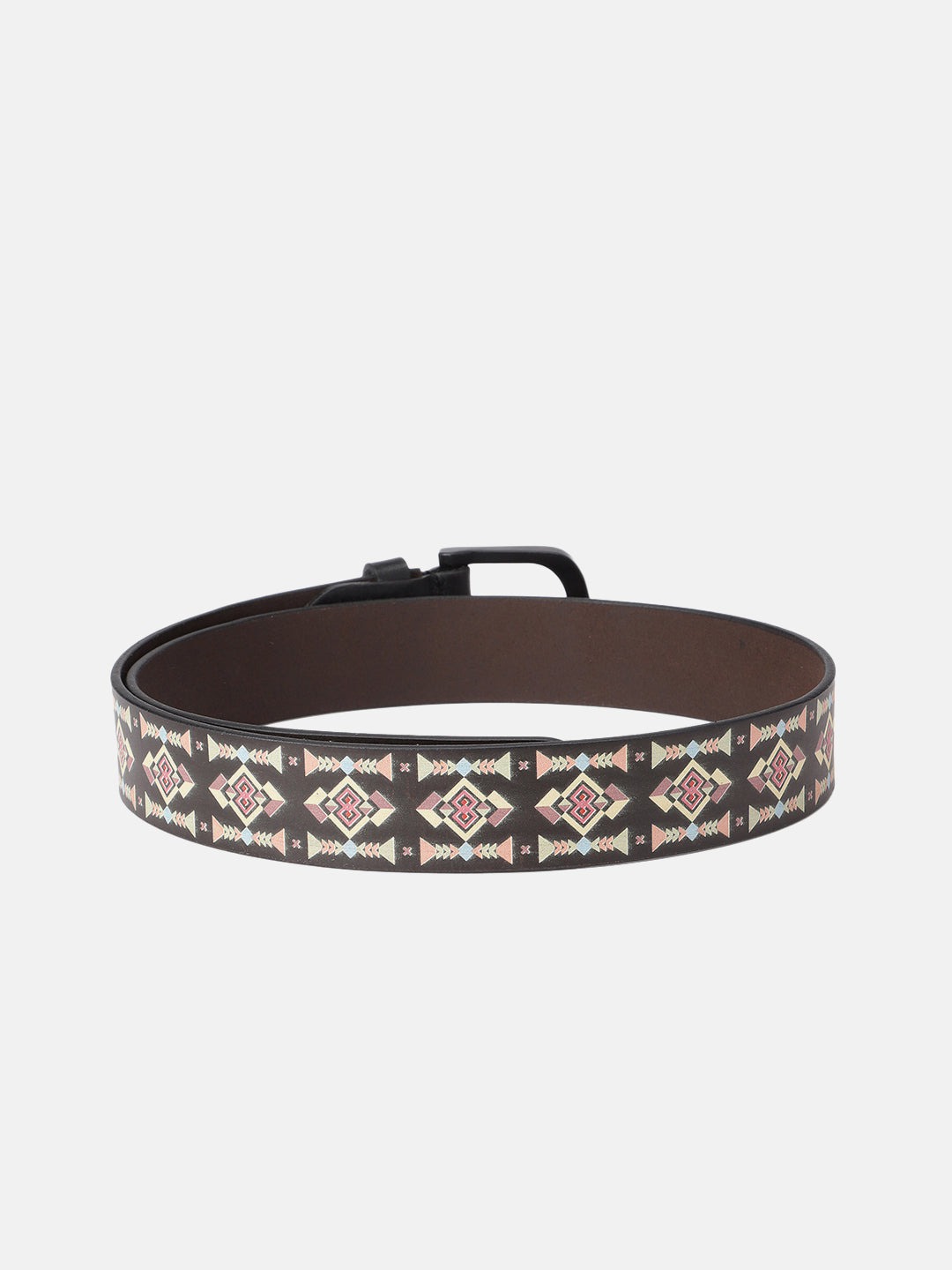 Unisex Geometric Patterned Canvas Leather Belt With Metal Buckle For Casual Everyday Wear