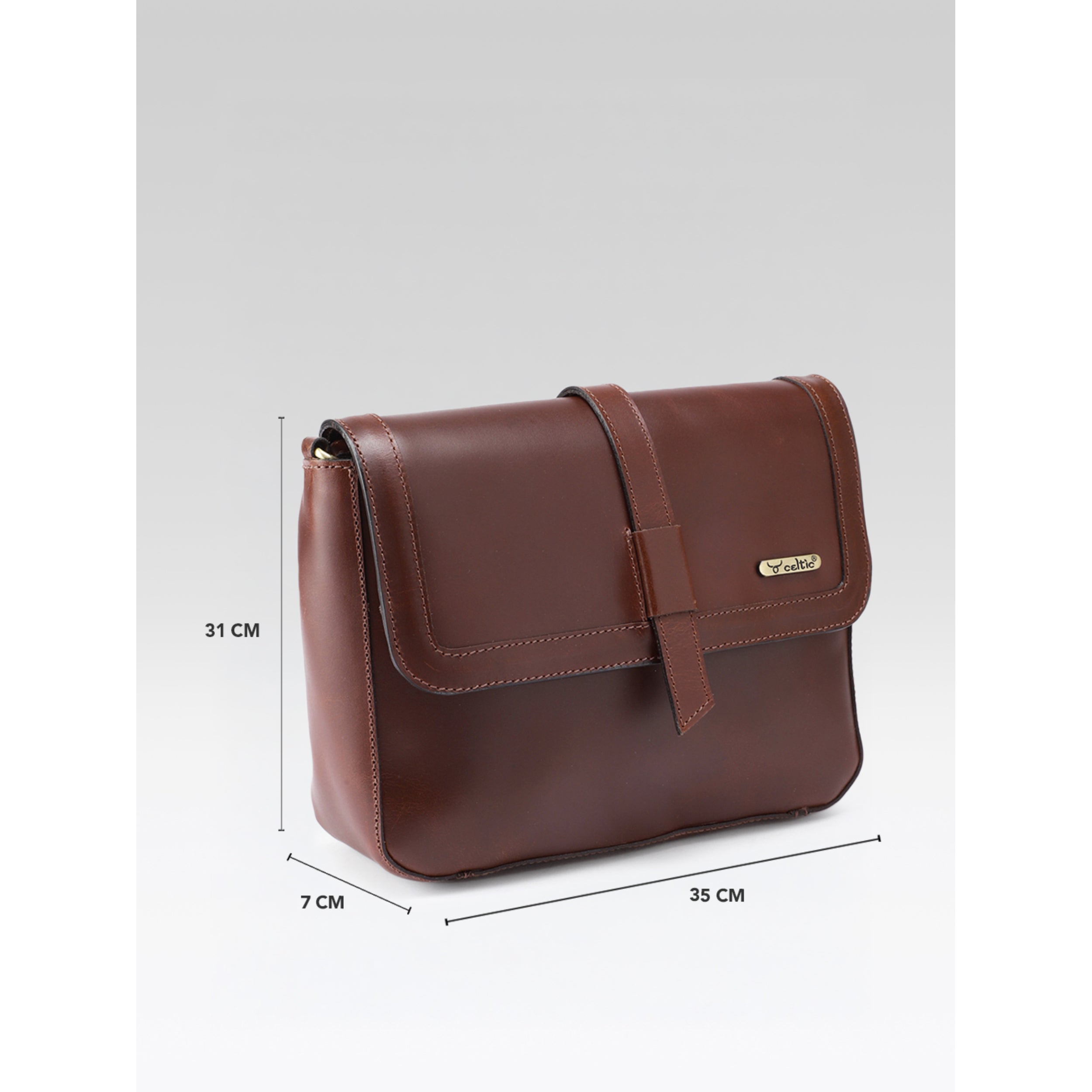 Premium Genuine Leather Sling Bag with Flap Closure,  & Adjustable Strap