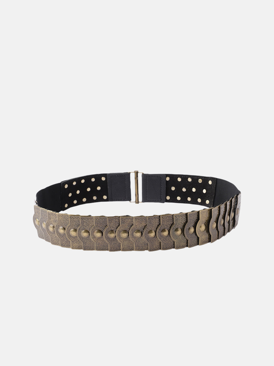 Women Studded Leather Waist Belt With Gold Tone Fastening For Stylish Everyday Outfits