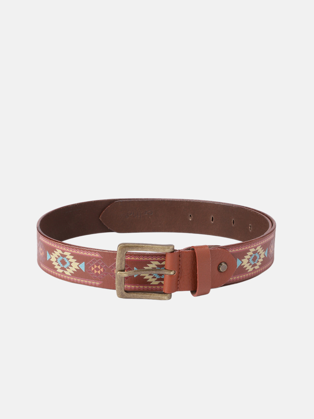 Handcrafted Aztec Pattern Leather Belt With Antique Buckle For Casual Ethnic Styling