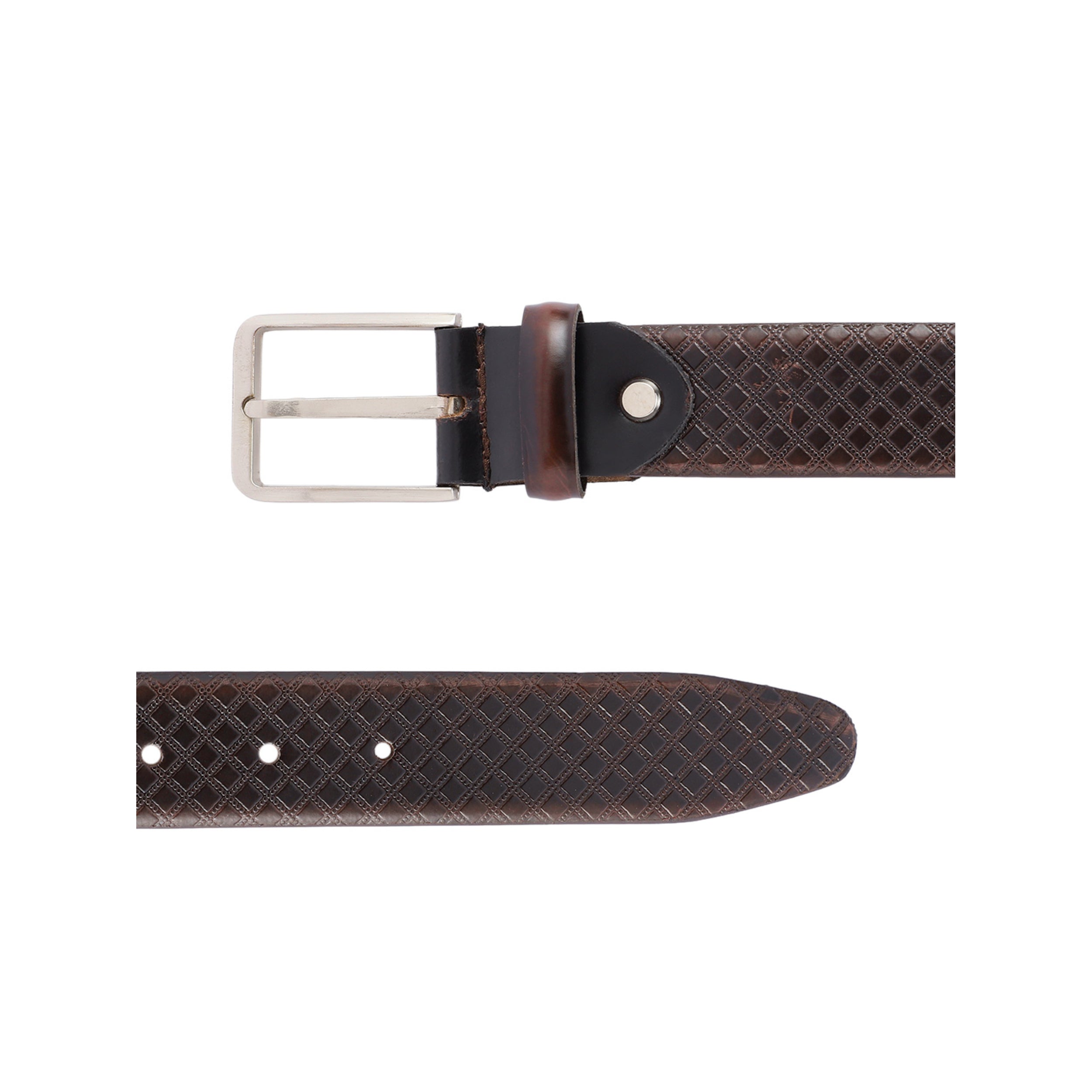Unisex Croc Texture Brown Leather Belt with Polished Metal Buckle Stylish Wear