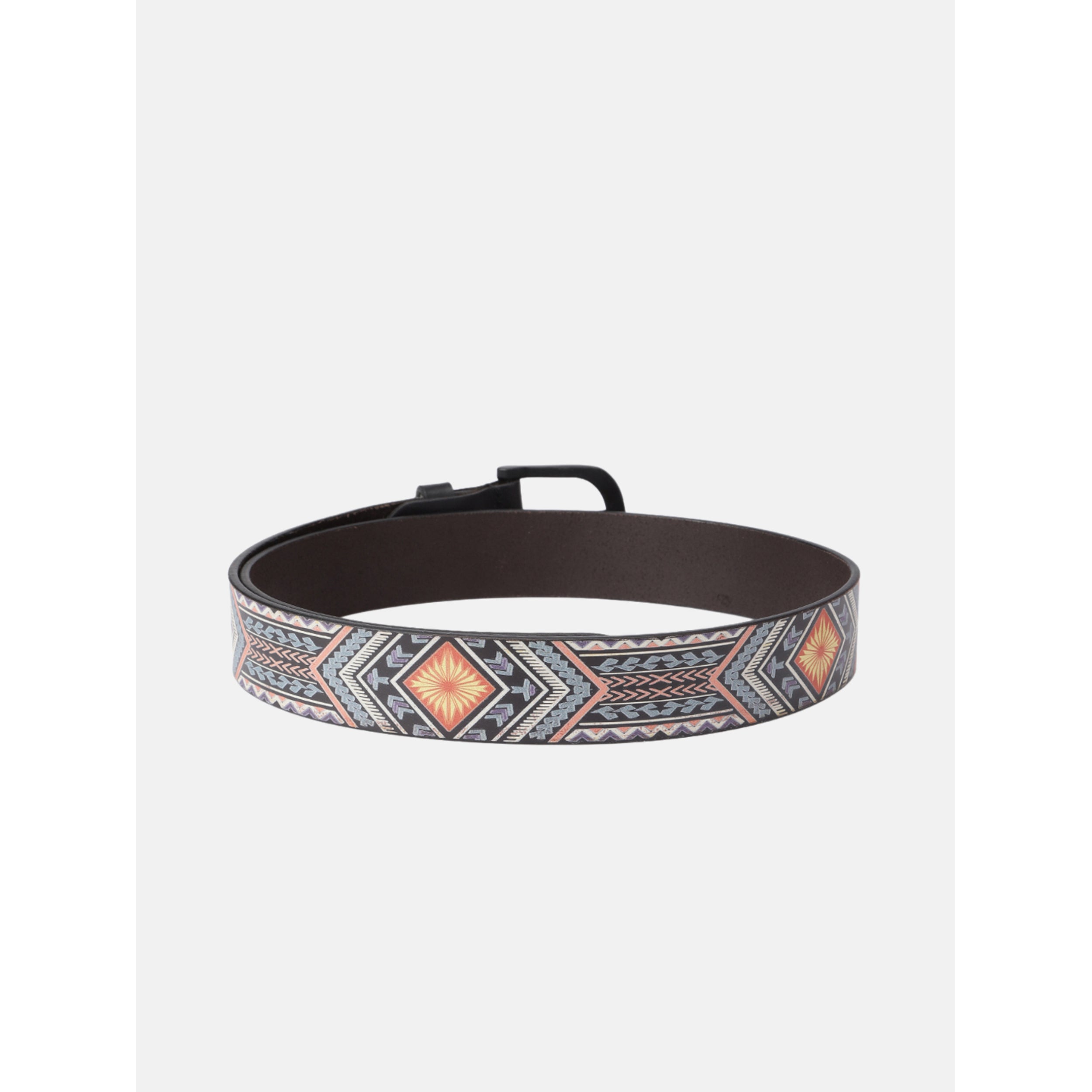 Men Genuine Leather Tribal Geometric Multicolor Waist Accessory Matte Buckle
