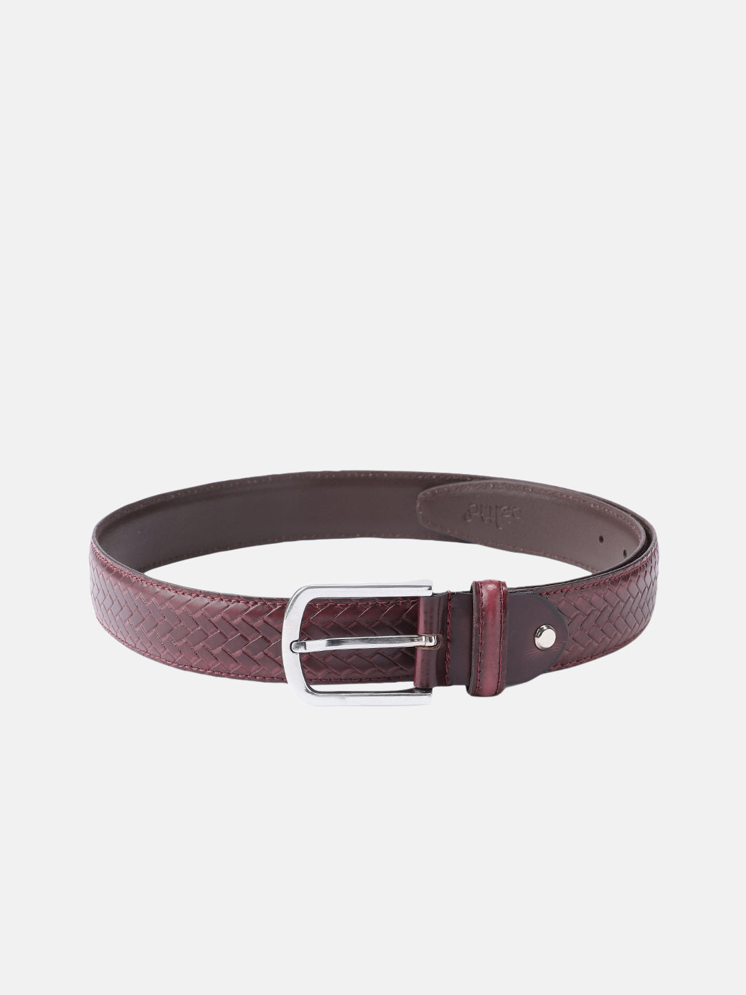 Brown Woven Texture Leather Belt With Silver Buckle Stylish Durable Everyday Wear