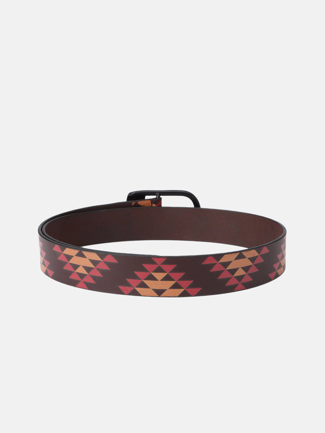 Unisex Geometric Tribal Print Leather Belt With Matte Black Buckle Stylish Casual Wear