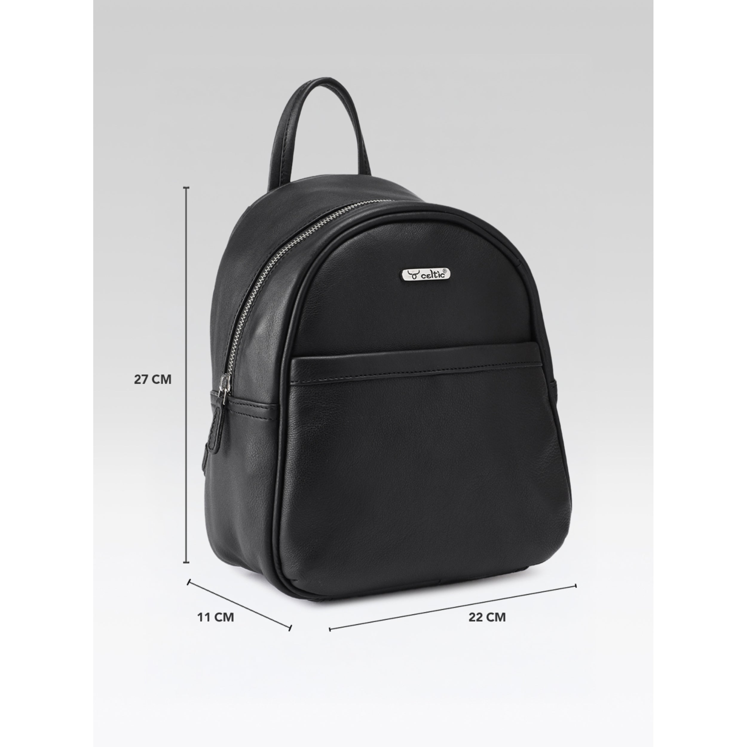 Premium Genuine Leather Backpack with Front Zip Pocket & Adjustable Shoulder Straps