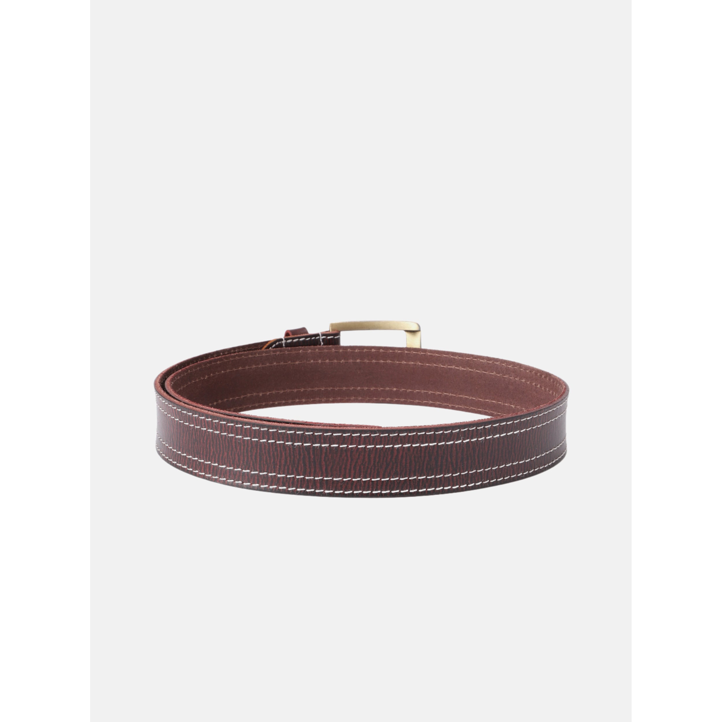 Unisex Genuine Leather Maroon Belt With  Contrast Stitching and  Brass Buckle