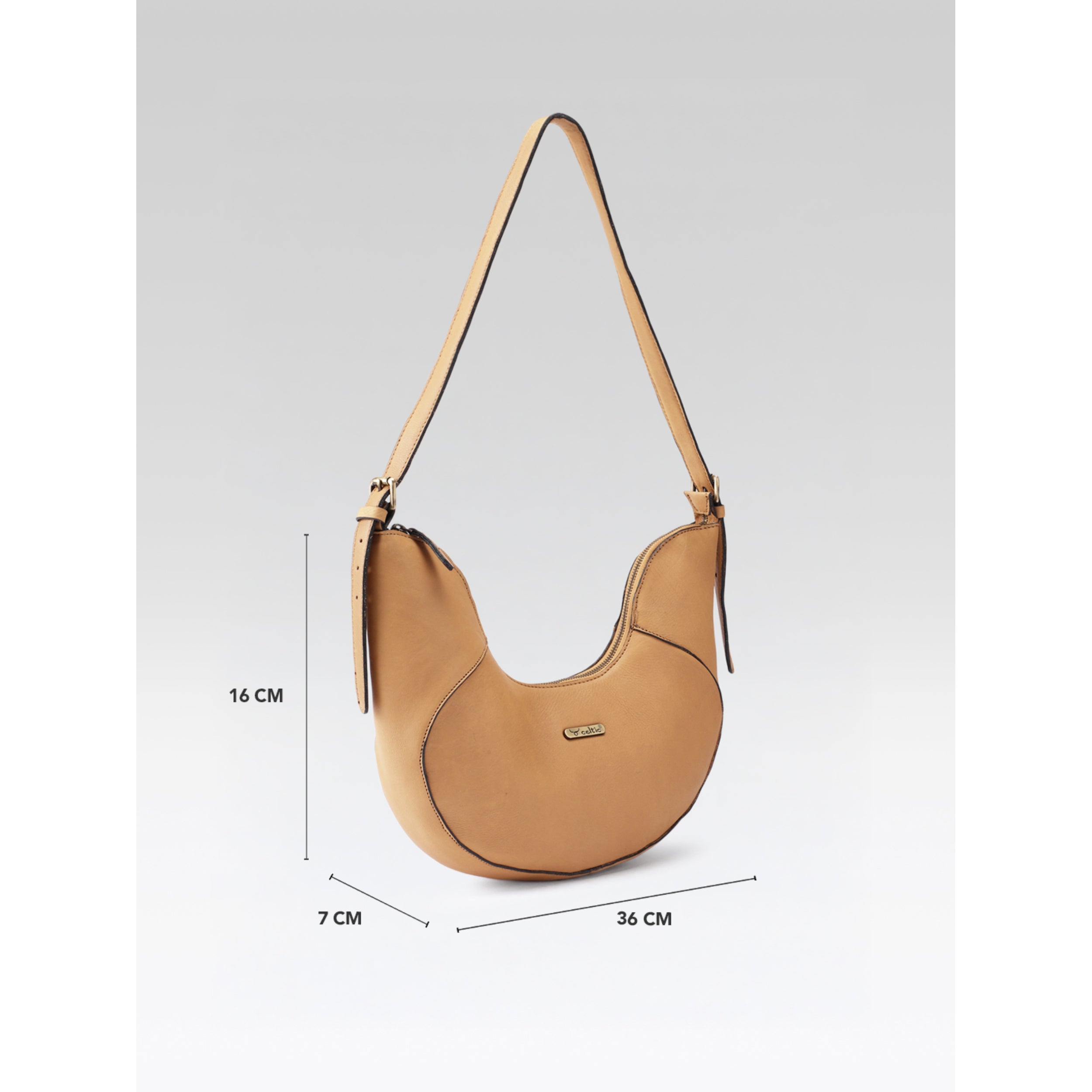 Premium Genuine Leather Hobo Shoulder Bag with Adjustable Strap & Zip Closure