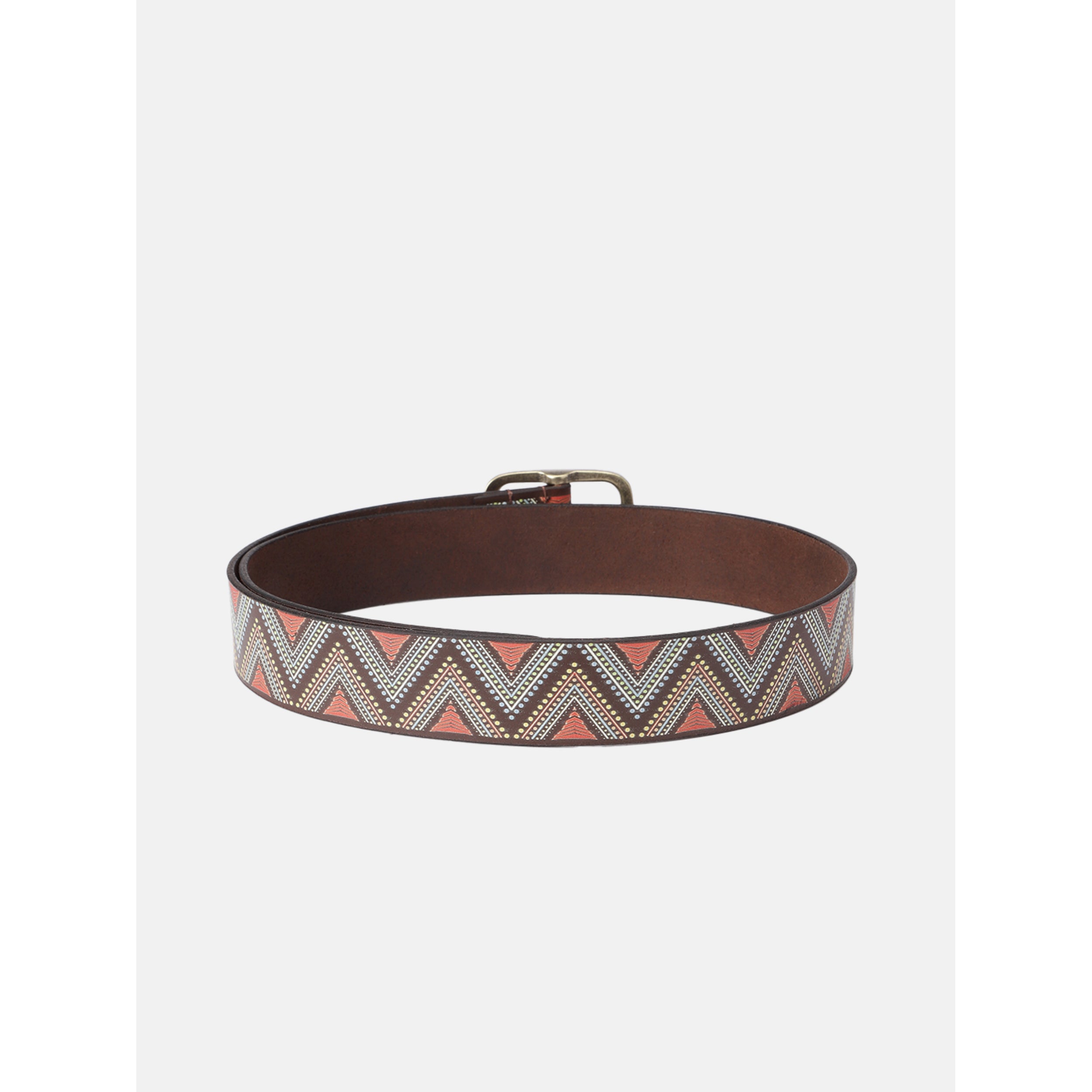 Unisex Genuine Leather Tribal Geometric Multicolor Waist Accessory Antique Buckle