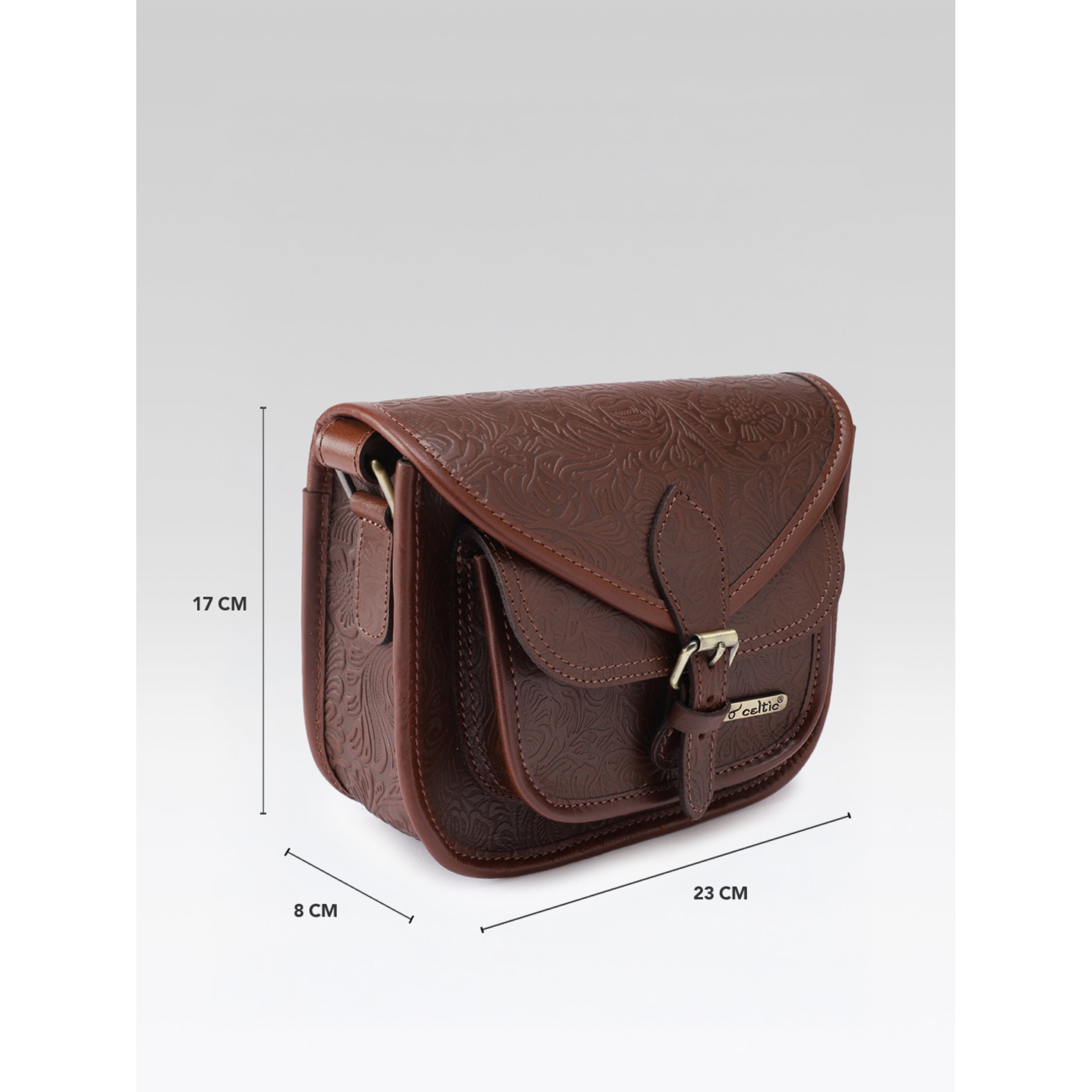 Premium Genuine Embossed Leather Sling Bag with Buckle Flap & Front Pocket