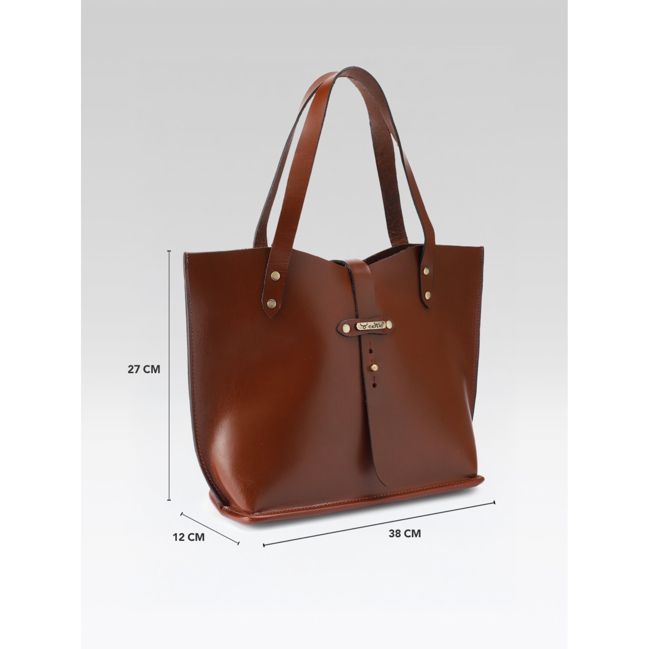 Premium Genuine Leather Tote Bag with Riveted Handles and Spacious Interior Pocket