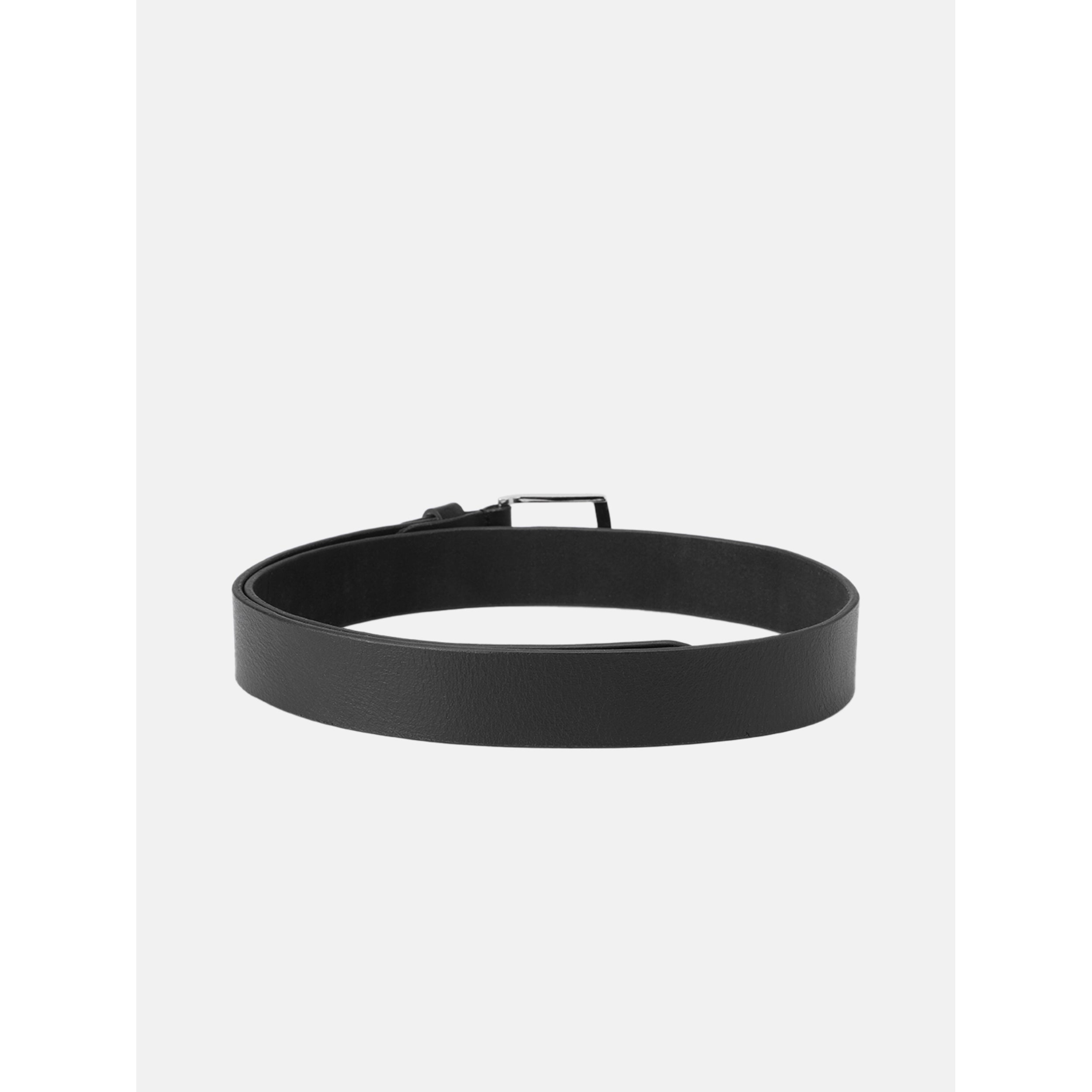 Unisex Genuine Leather Black Waist Accessory Chrome Buckle Formal Casual Style