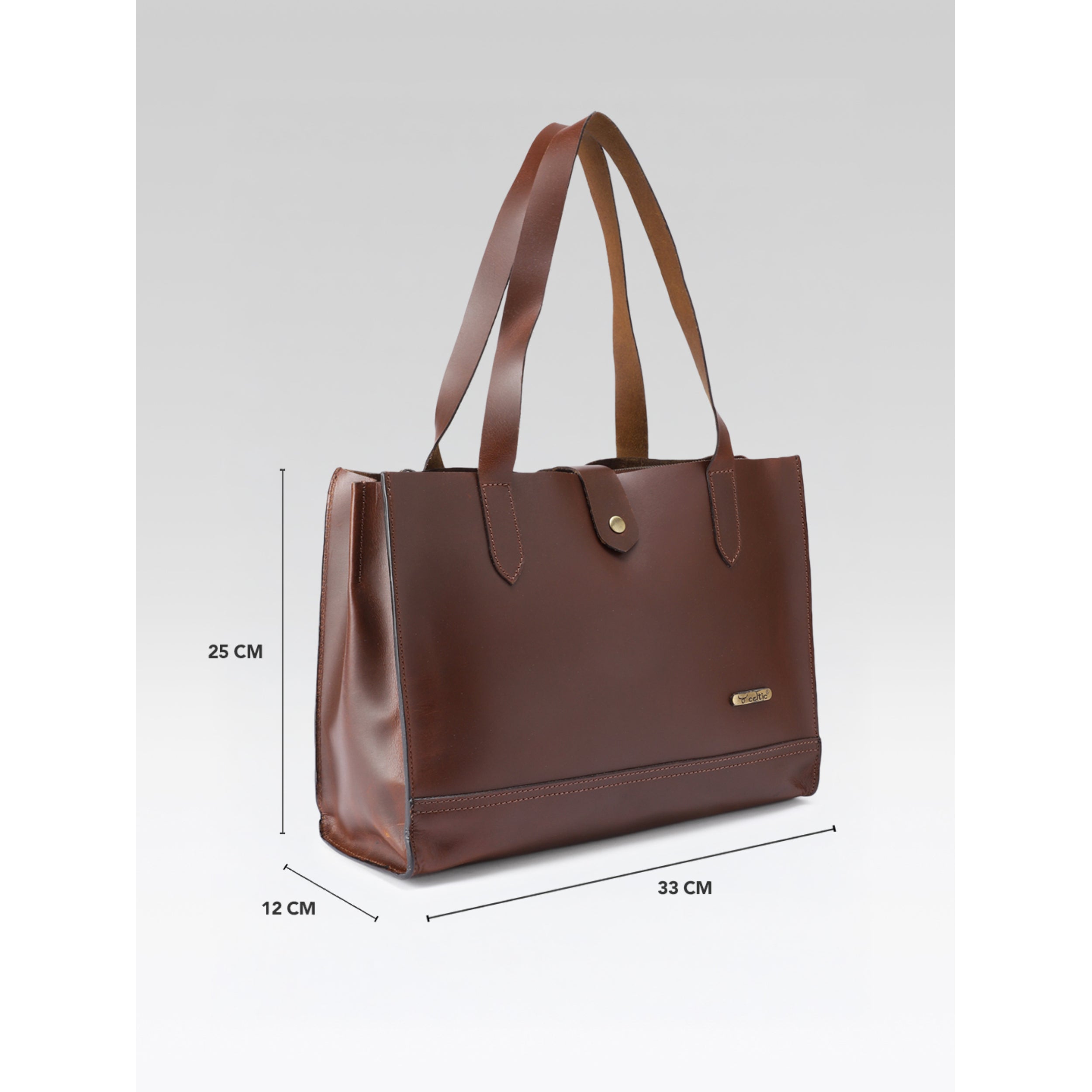 Premium Genuine Leather Structured Shopper Tote with Dual Compartments & Snap Closure