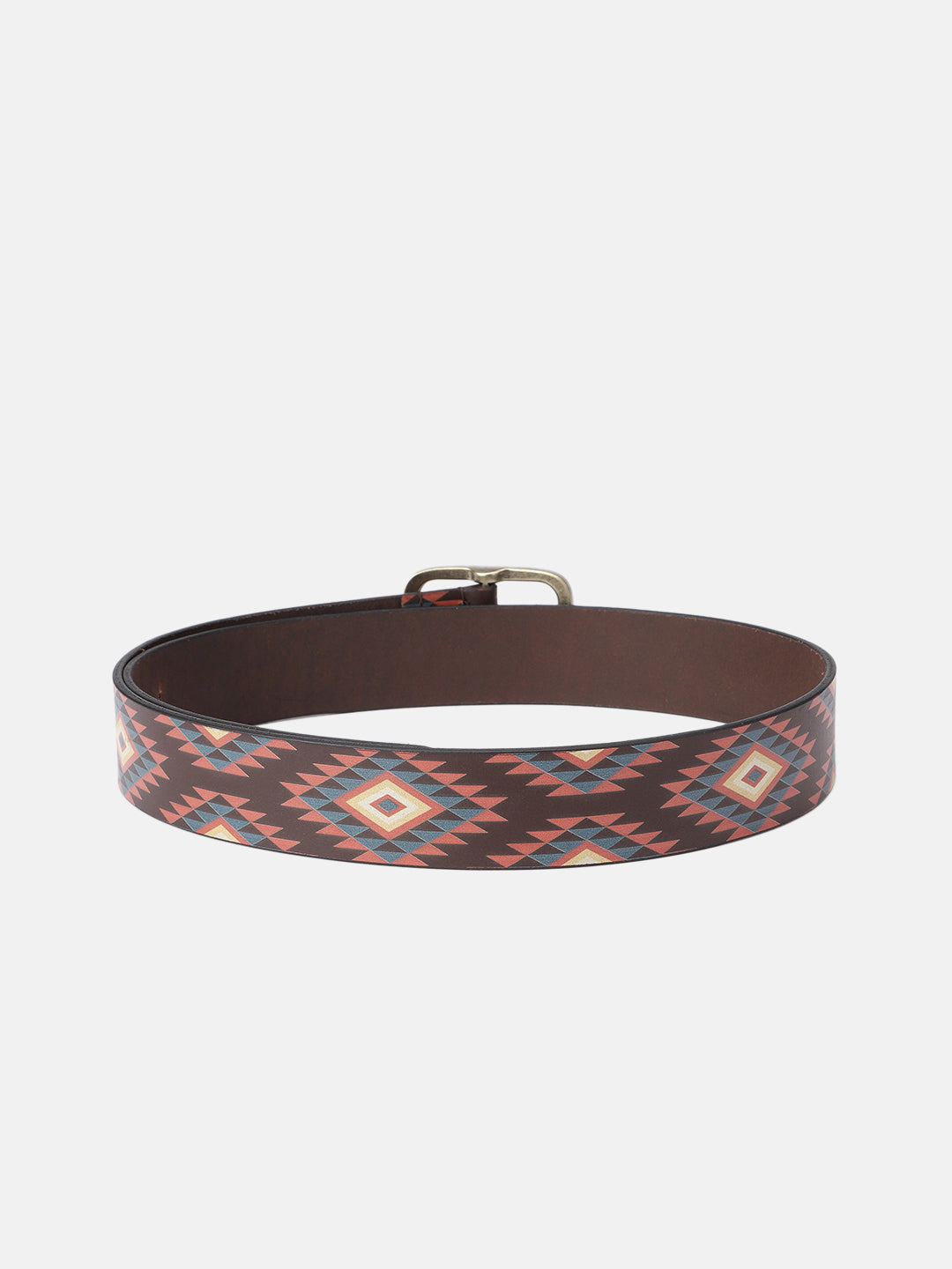 Unisex Ethnic Geometric Pattern Belt with Metal Buckle for Casual Traditional Wear