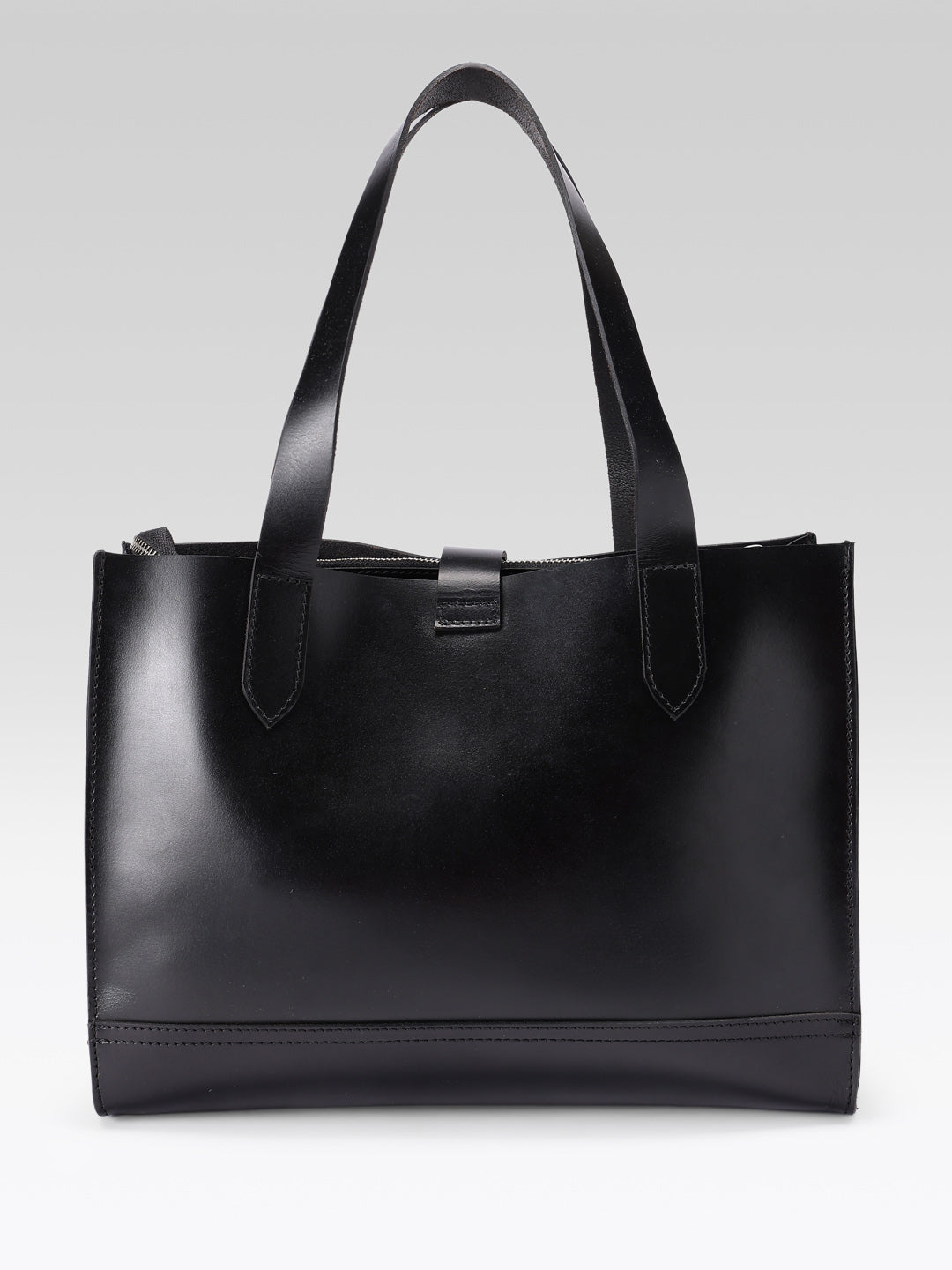 Premium Genuine Leather Structured Shopper Tote with Dual Compartments & Snap Closure