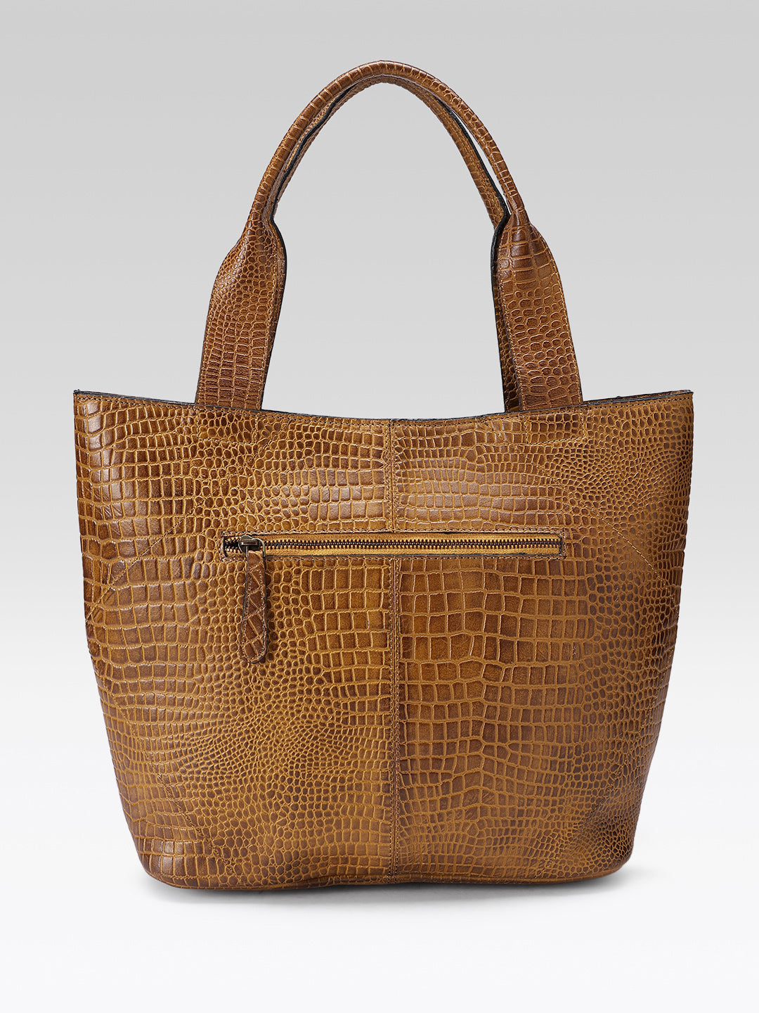 Croc-Texture Leather Tote Bag with Spacious Interior and Dual Shoulder Handles