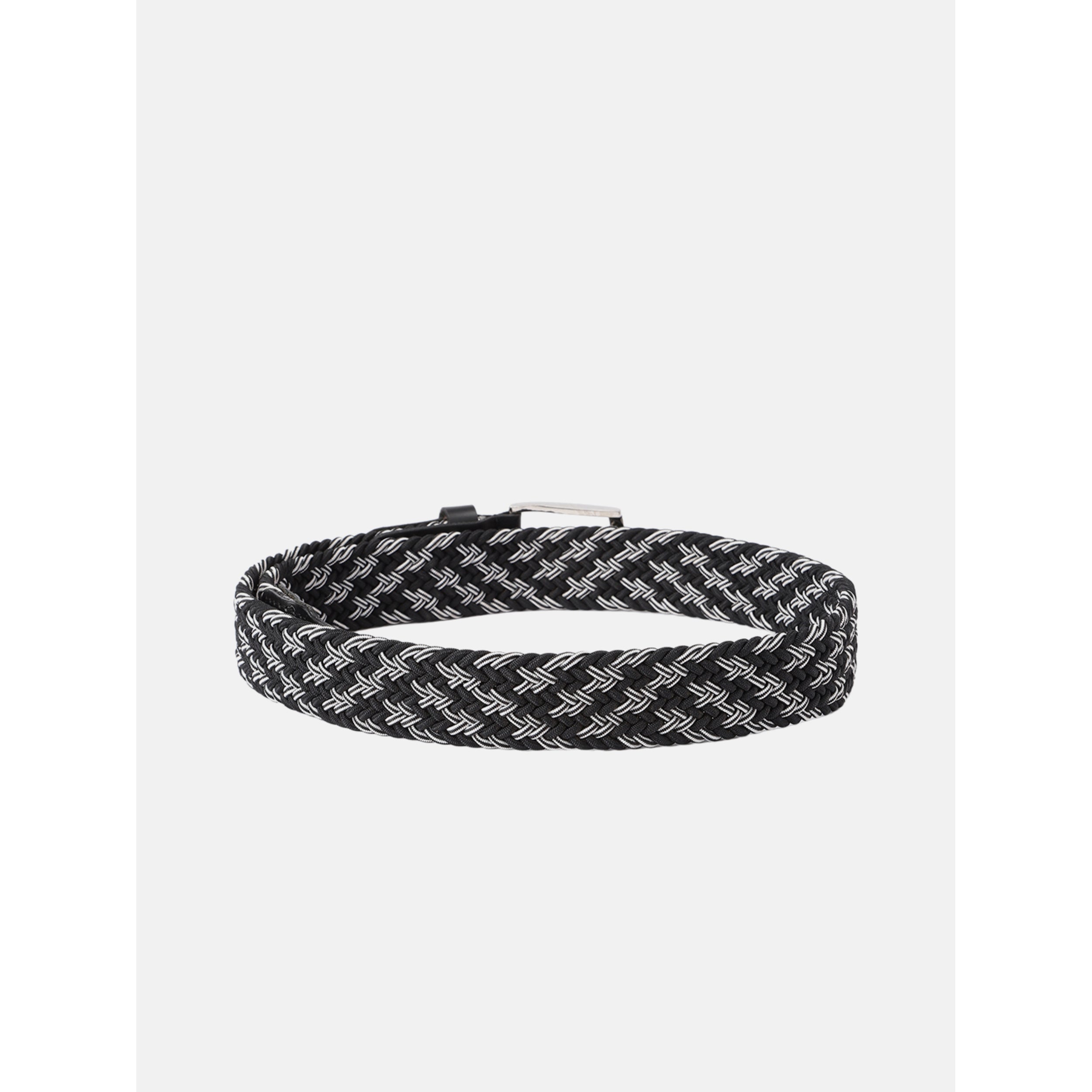Unisex Woven Beige Belt With Black Leather Tip Silver Buckle Casual Formal Wear