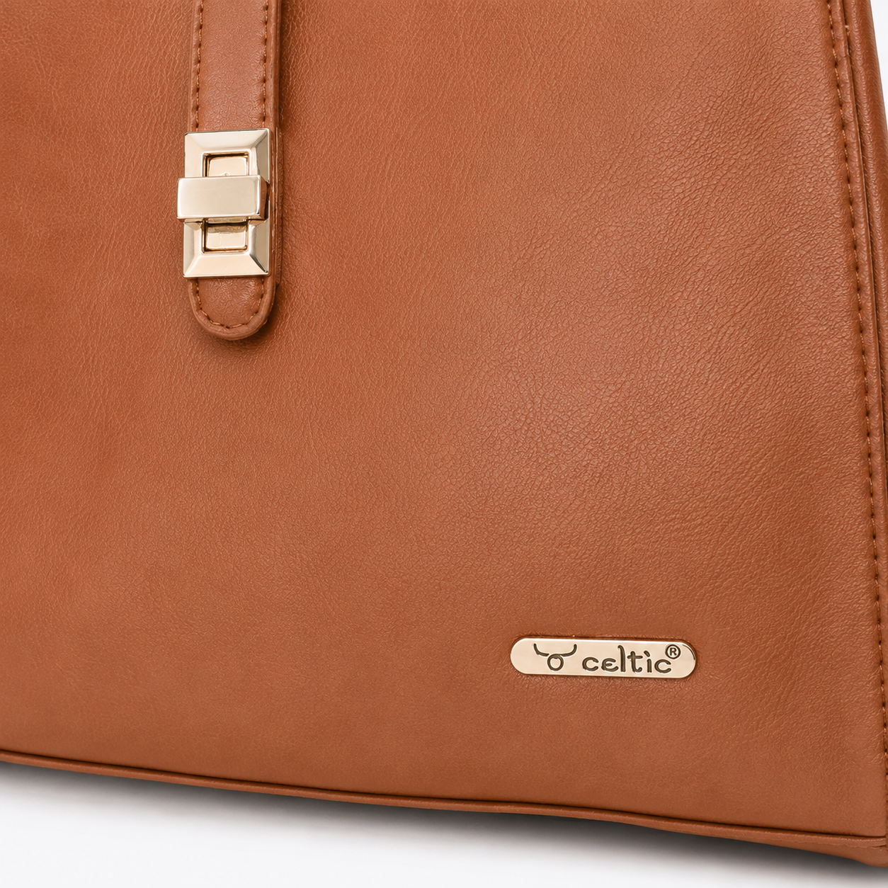 Premium Leather Shoulder Handbag with Lock Closure, Zip Compartments