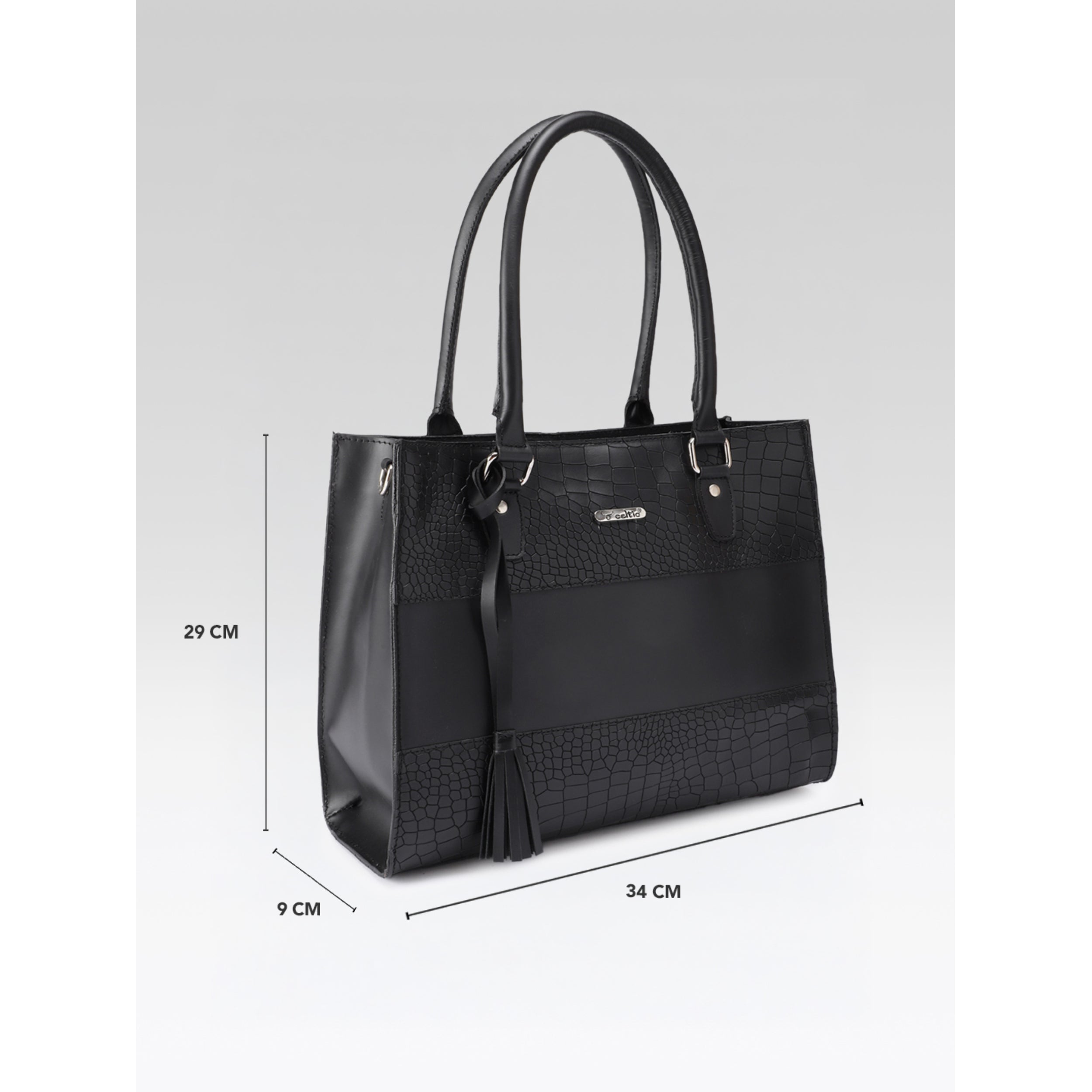 Premium Croc-Embossed Leather Tote with Dual Handles, Zip Closure & Detachable Strap