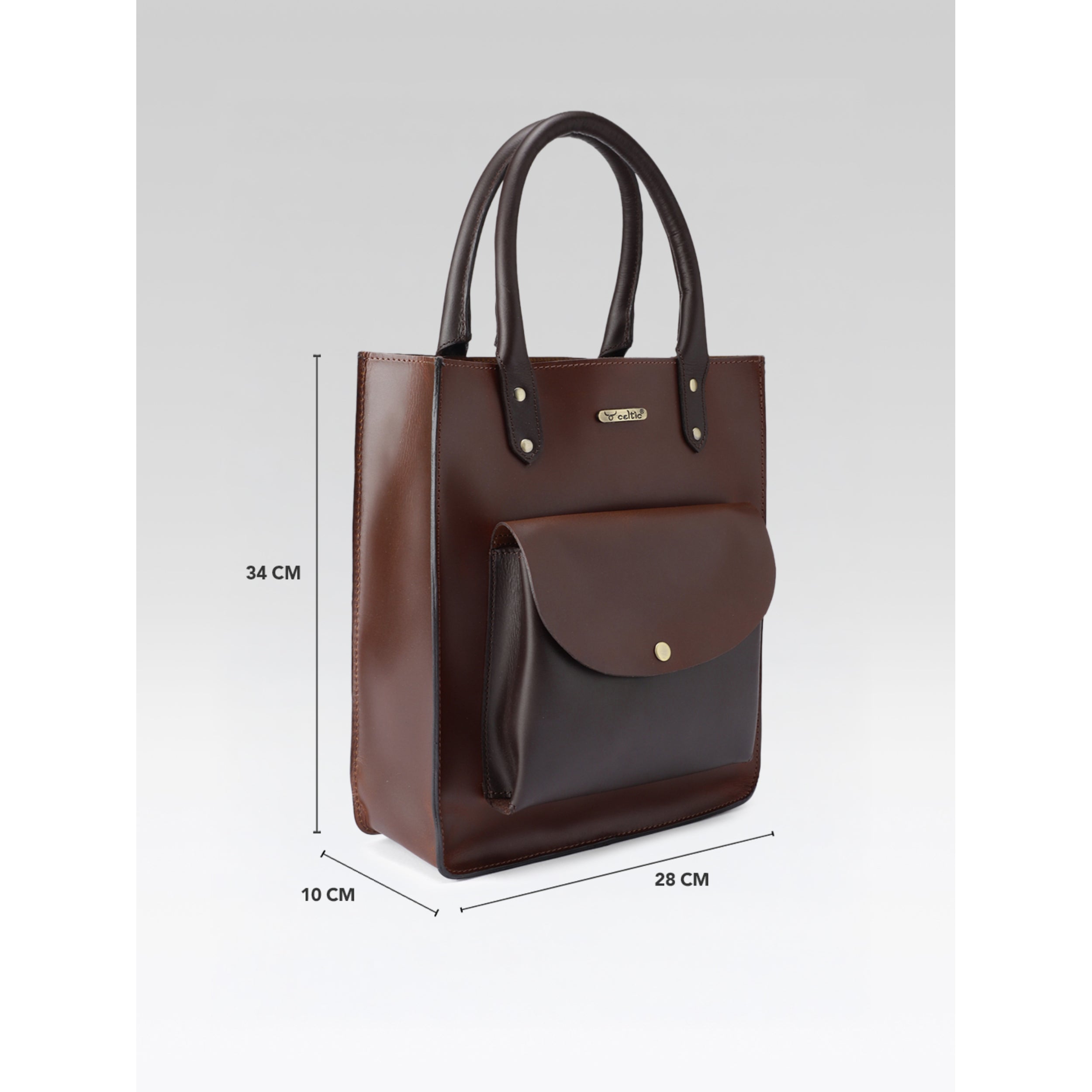 Premium Genuine Leather Shopper Tote Bag with Front Pocket and Dual Handles
