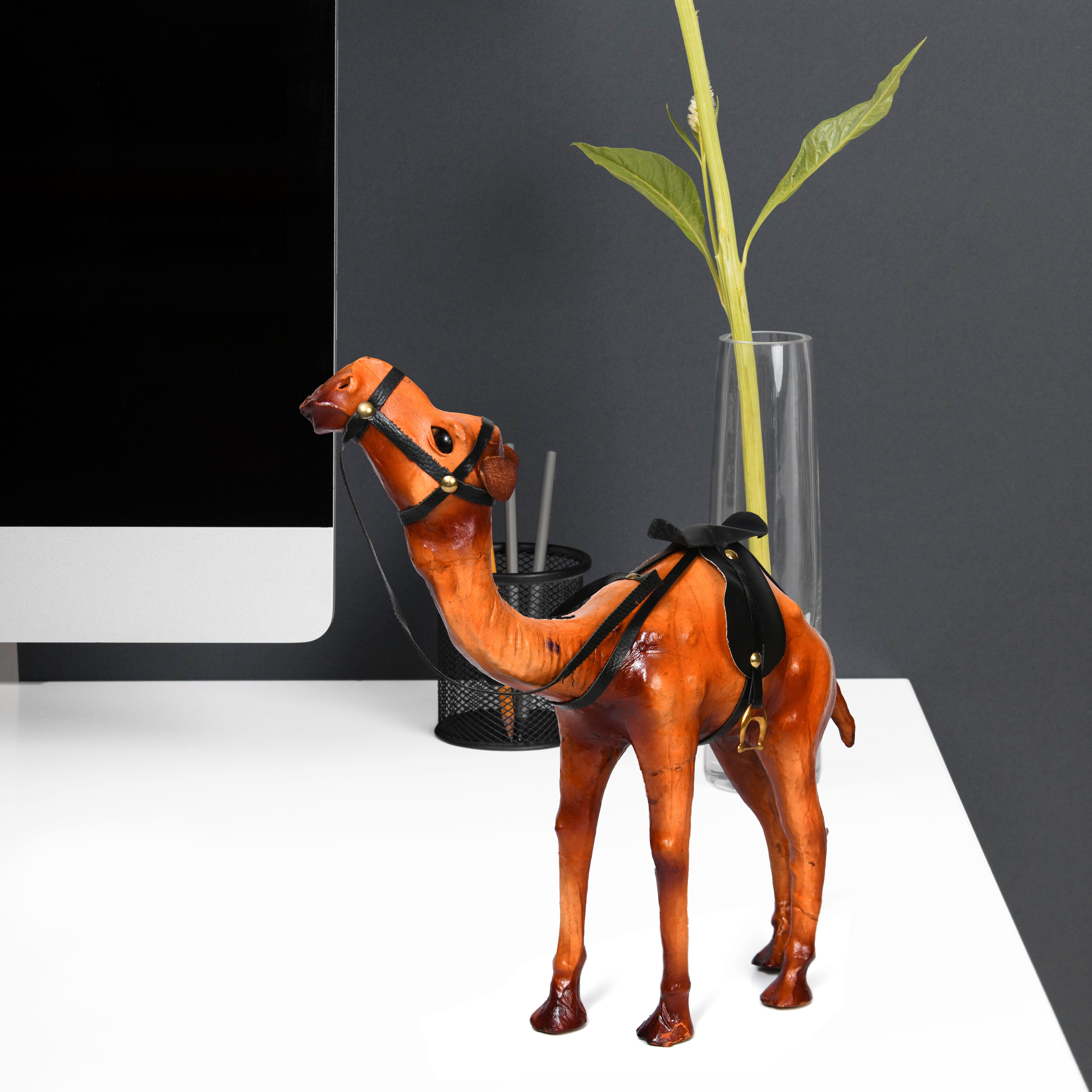 Handicraft Standing Camel Leather Showpiece  Exquisite Artisan Home Decor, ART:-LA-05