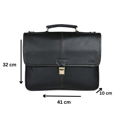 Handcrafted Black Laptop Bag: Brush Antique Fittings, Tan Stitching, and Unmatched Sophistication, Art: BG-1700