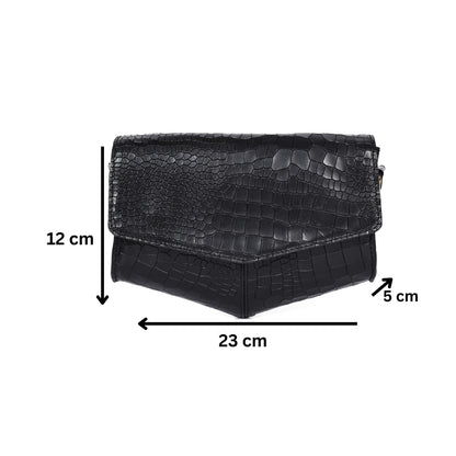 Chic Elegance: Black Deep Croco Leather Crossbody Bag. Art: BG-1602