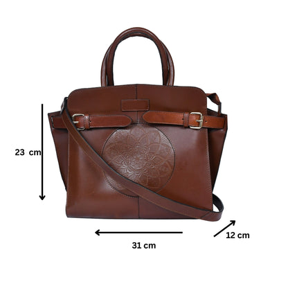 Celtic brown color pure leather Shoulder bag for girls and women with glorious design | Party wear.  Art: BG-1555