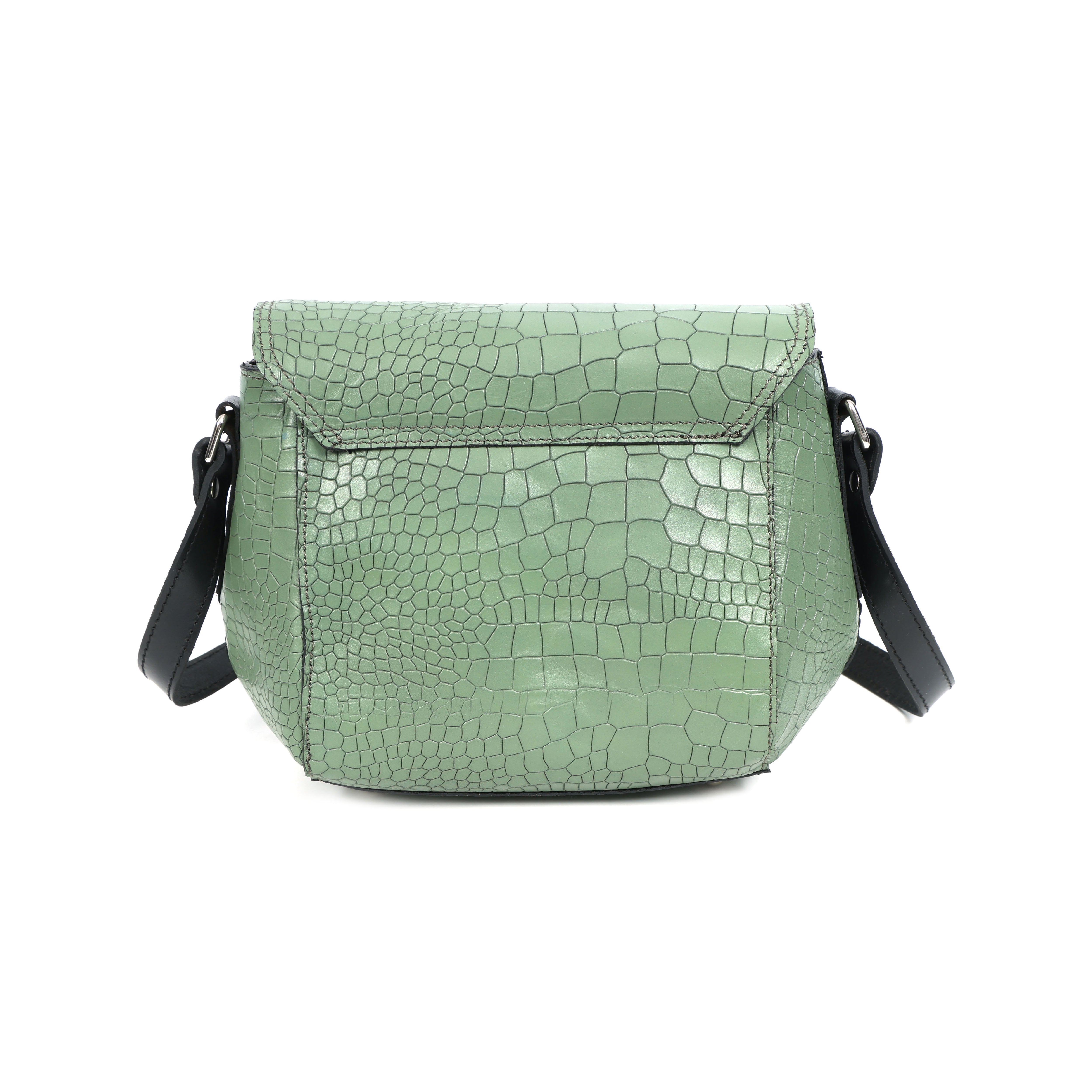 Croc-Texture Structured Crossbody Bag with Buckle Flap & Adjustable Strap